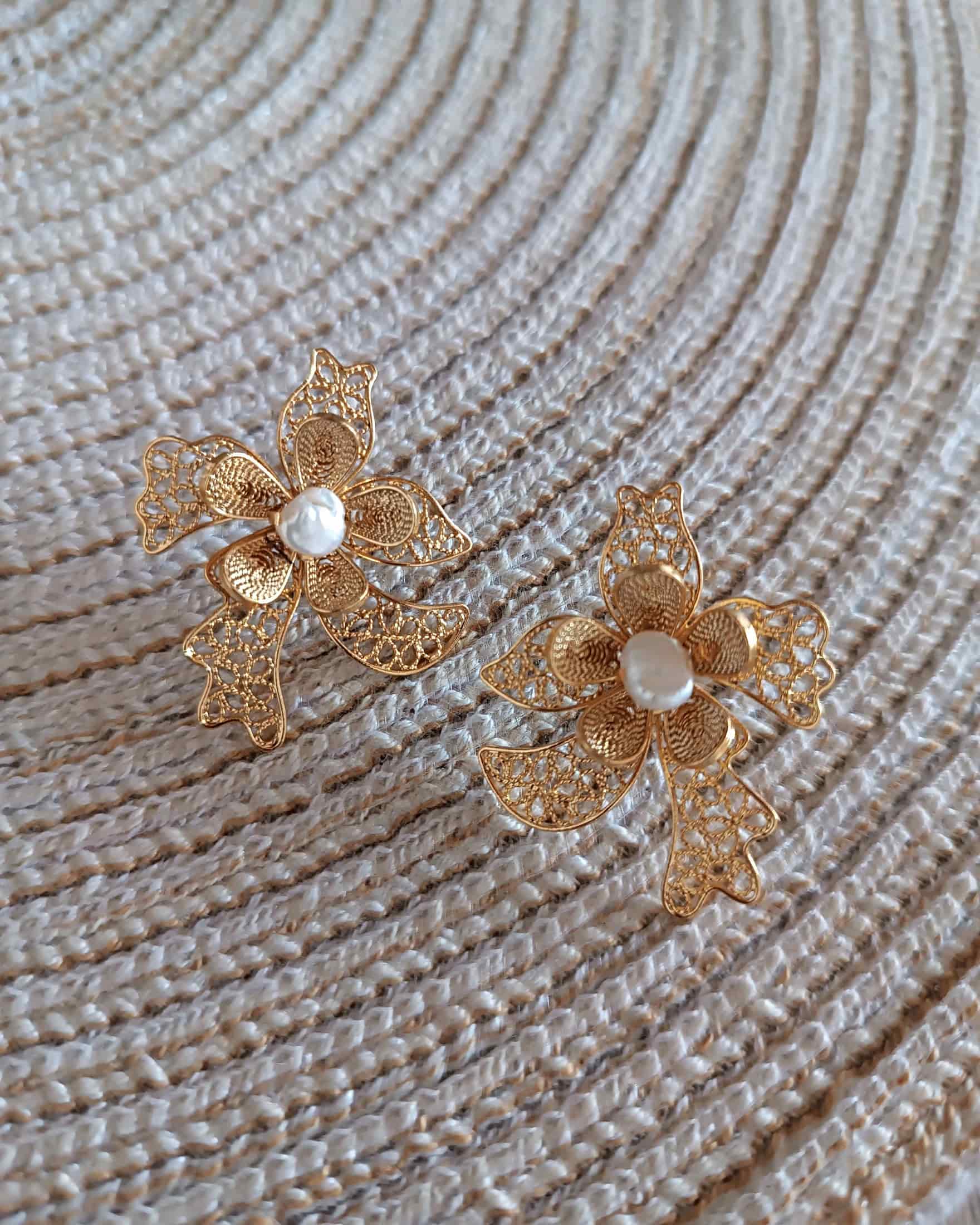 Aretes en filigrana orquídea y perla - miniatura 5