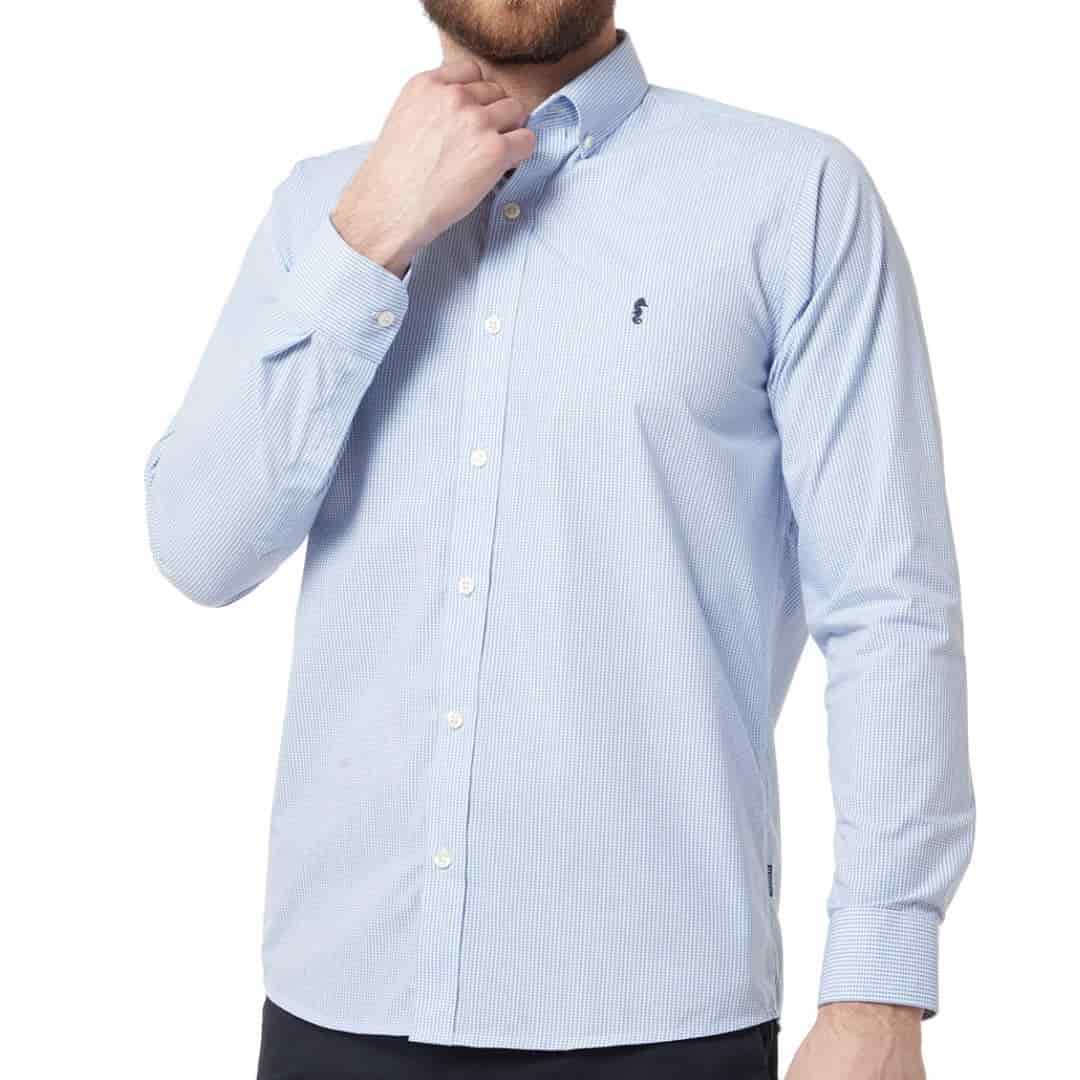 Camisa Manga Larga Cuadros Azul Claro - miniatura 3