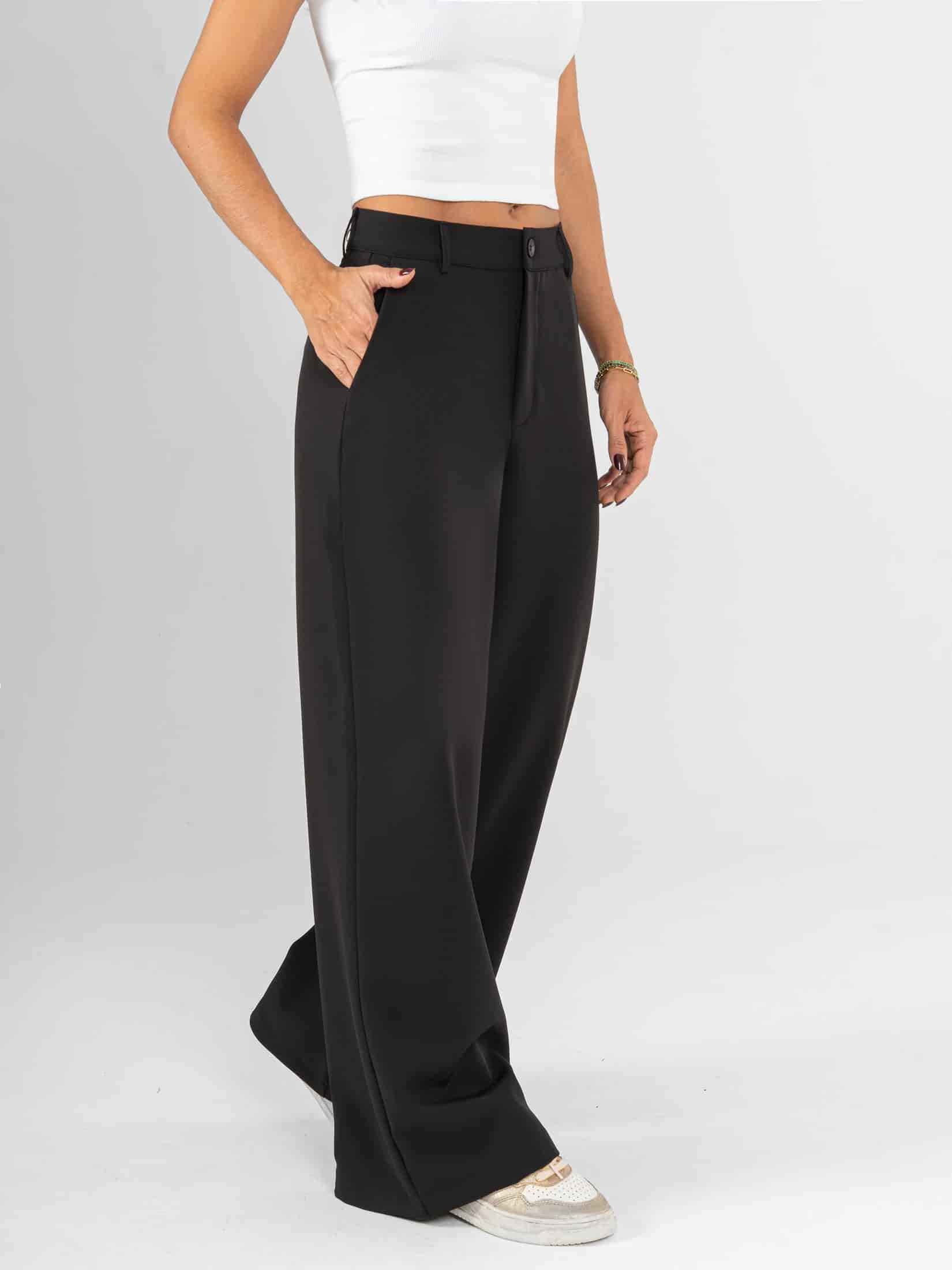 Ref: 0620301 Pantalón palazzo, sin prenses, stretch, tejido plano liviano, tiro alto, tono negro - miniatura 2