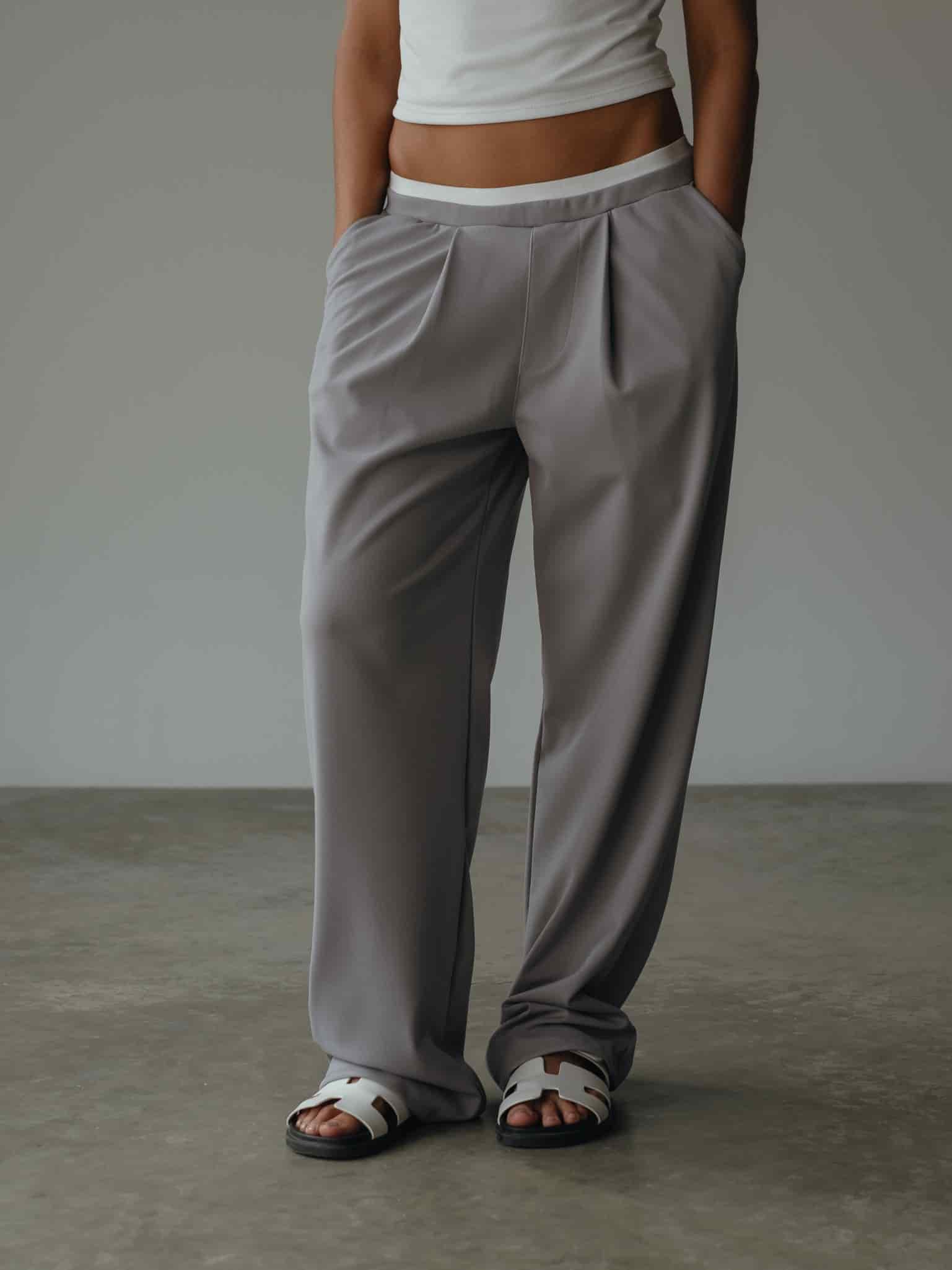 WIDE LEG BAND PANT - LIGHT GRAY - miniatura 9