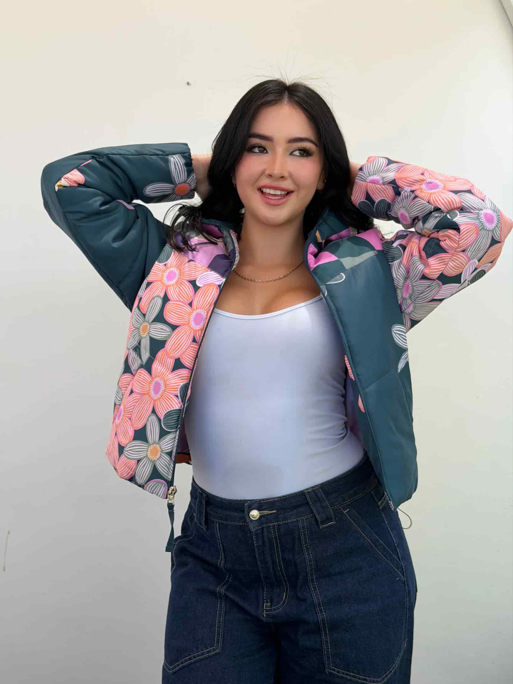 Puffer Jacket Verde Floral - miniatura 2