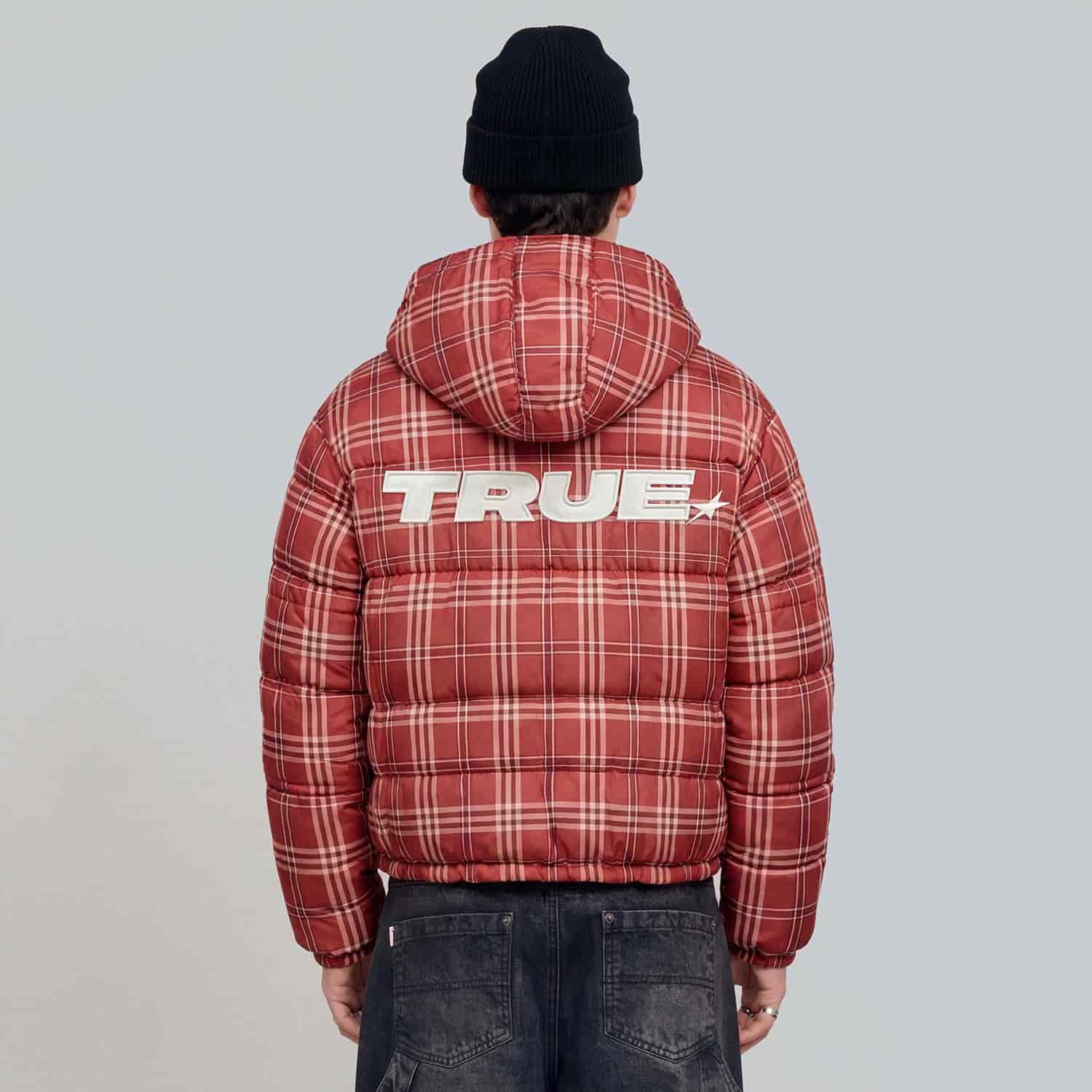 Intuition Plaid Puffer Jacket - Burgundy - miniatura 6