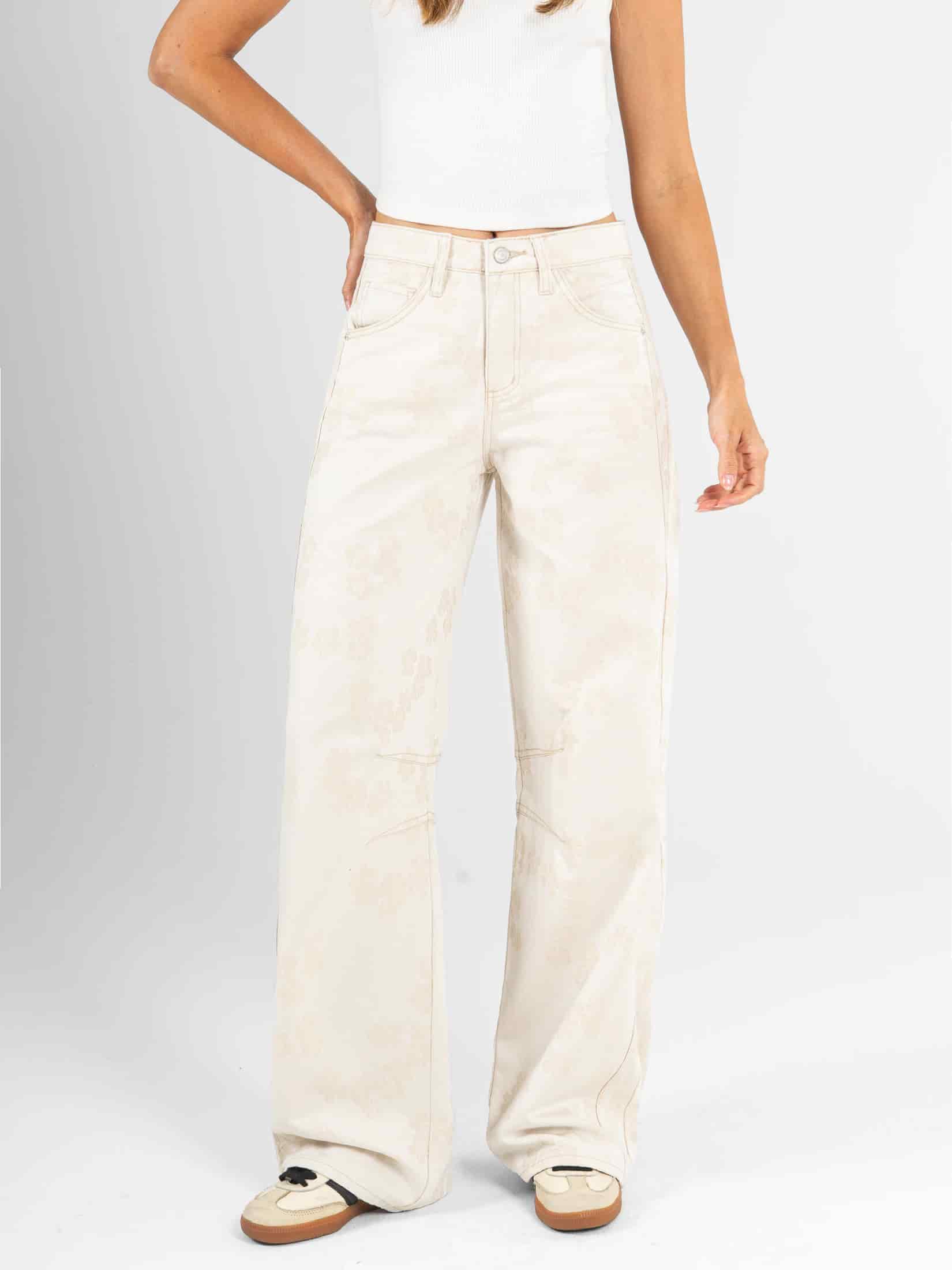 Ref: 0620622 Pantalón wide leg, rígido, detalle de tela bordada, tono natural - miniatura 4