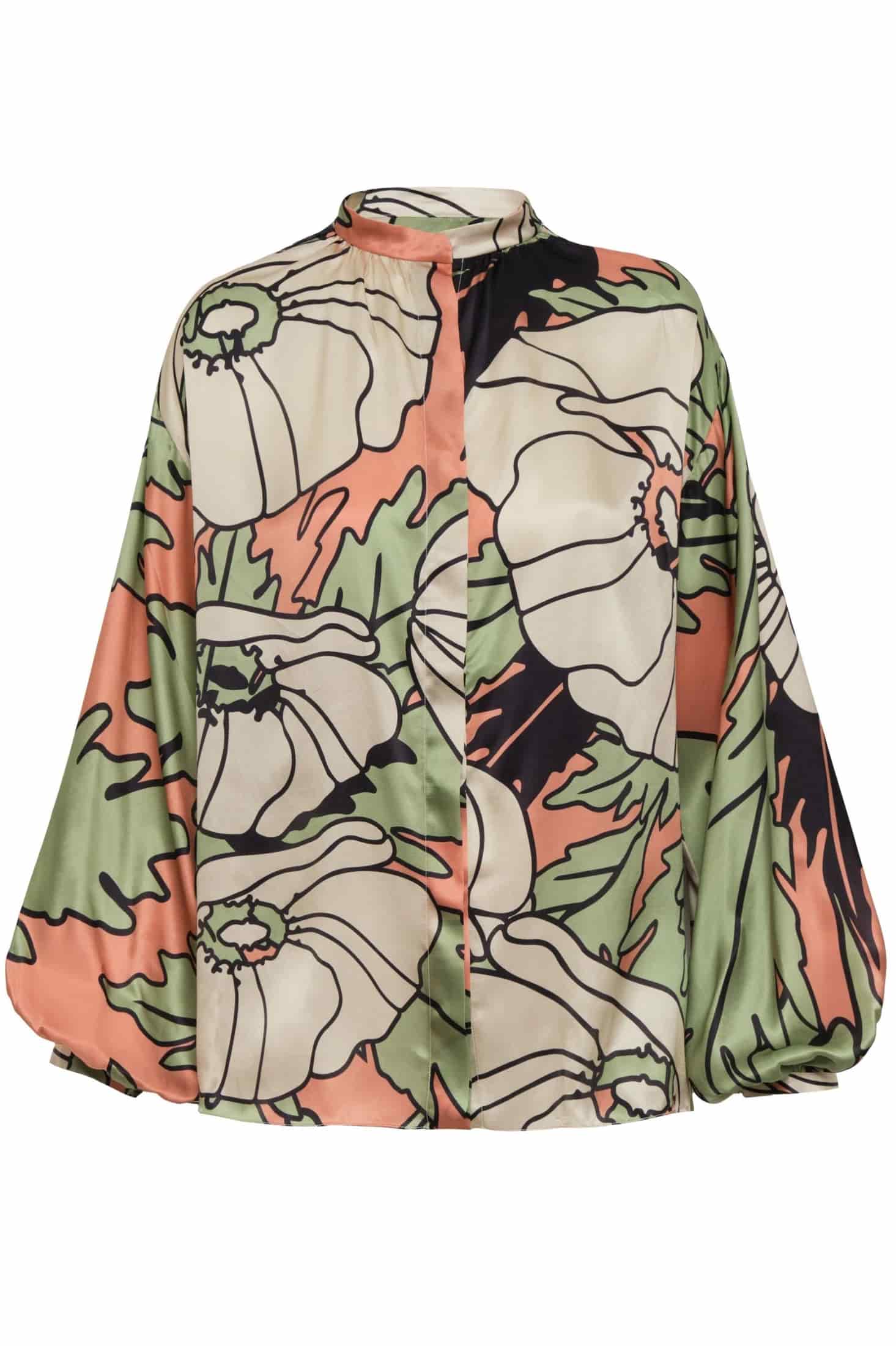 Don Simon Satin Silk Blouse / Sage Gladiolos Garden - miniatura 1