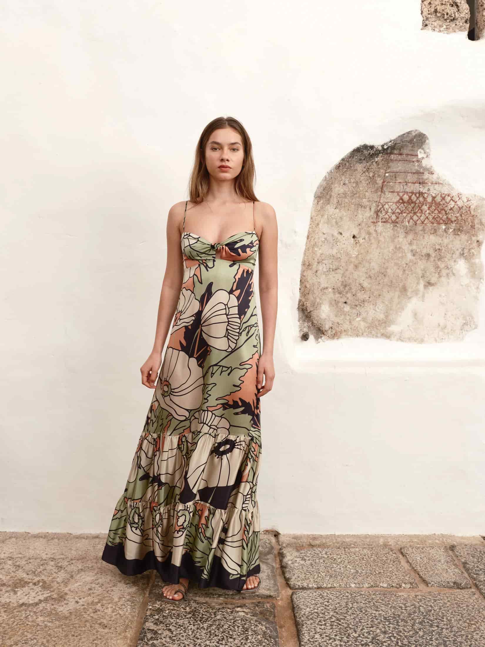 Julieta Satin Silk Maxi Dress / Sage Gladiolos Garden - miniatura 1