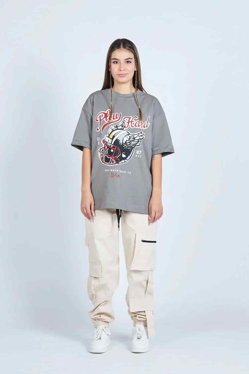 Camiseta oversize PLAY HARD GRIS | DROP 03 | - miniatura 1