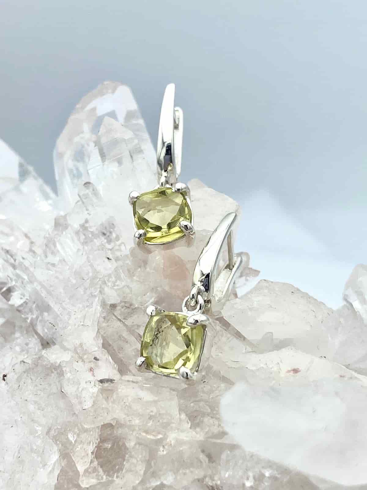 Aretes diseño Candongas Cuarzo Limón Cuadrados - miniatura 1