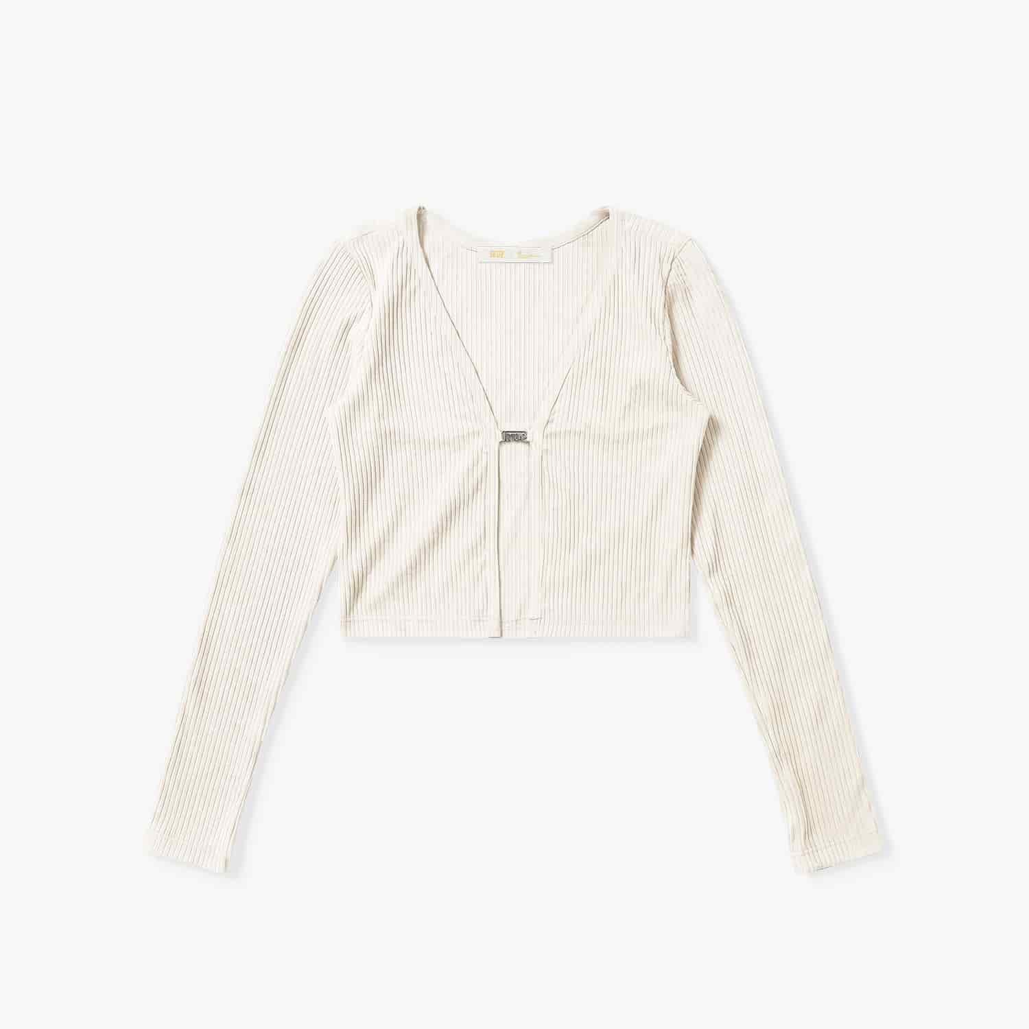Rib Cropped Cardigan - Cream - miniatura 1
