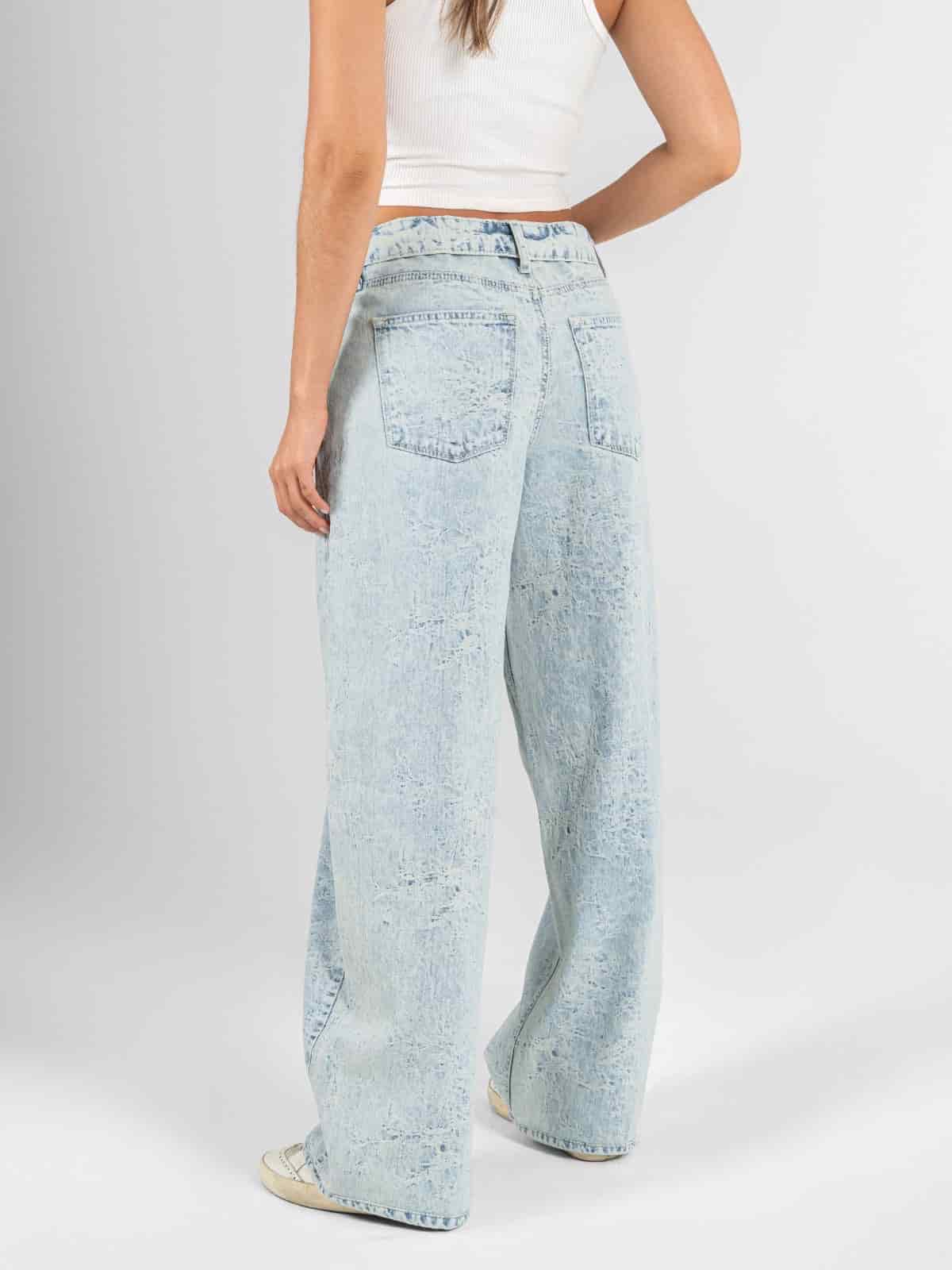 Ref: 066532 Jean wide leg, rígido, tiro medio, detalle en pretina, tono azul claro - miniatura 4
