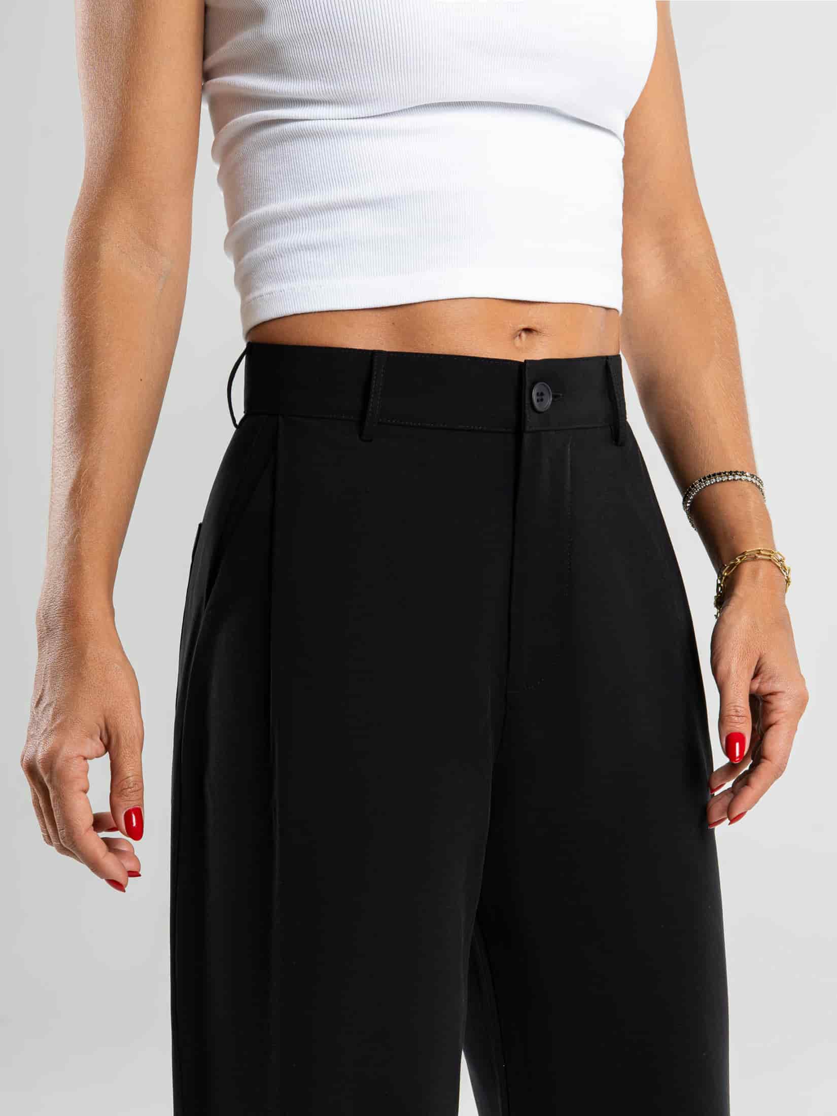 Ref: 0620092 Pantalón palazzo, prenses, tono negro, tejido plano liviano, tiro alto - miniatura 2