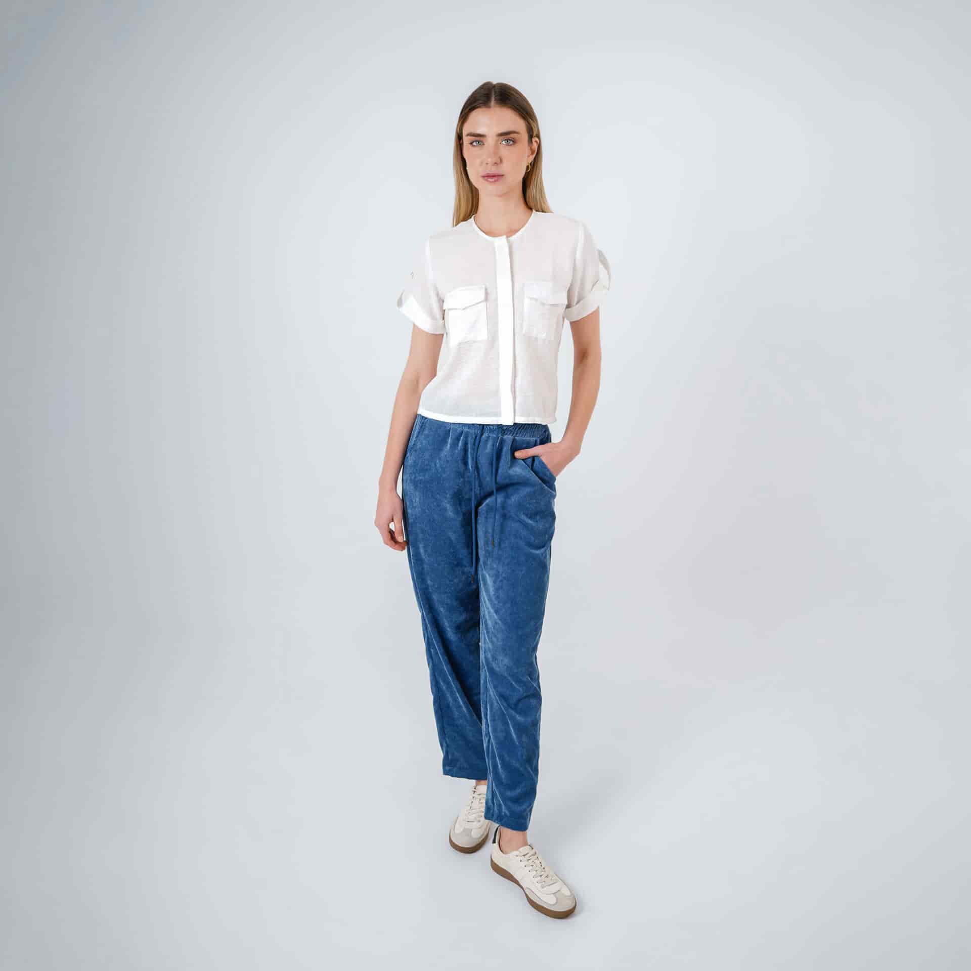 Blusa abierta escote redondo manga corta con charreteras - miniatura 4