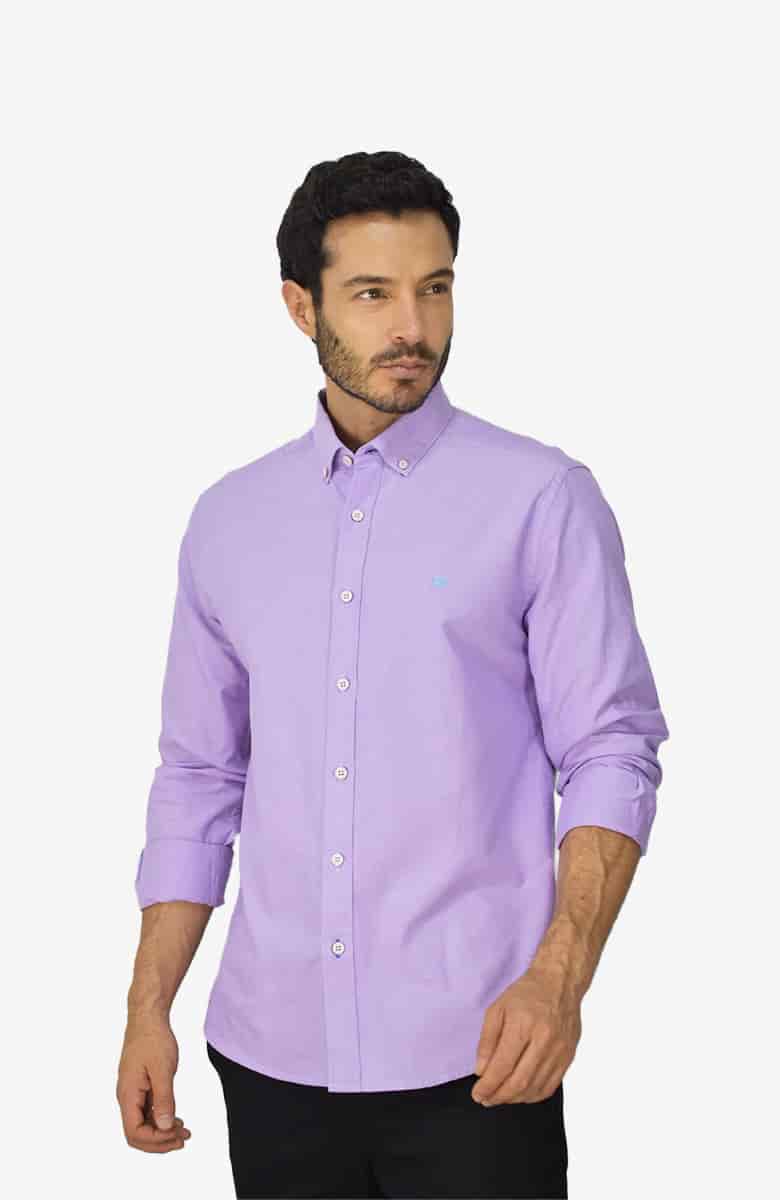 Camisa manga larga Oxford Lila para Hombre - miniatura 1