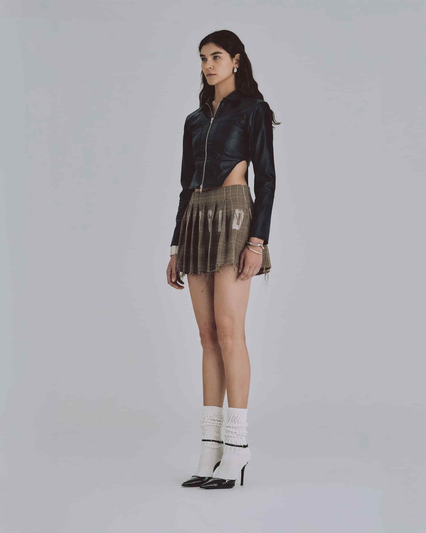 W 94' Worn Logo Pleather Aviator Jacket Black - miniatura 5