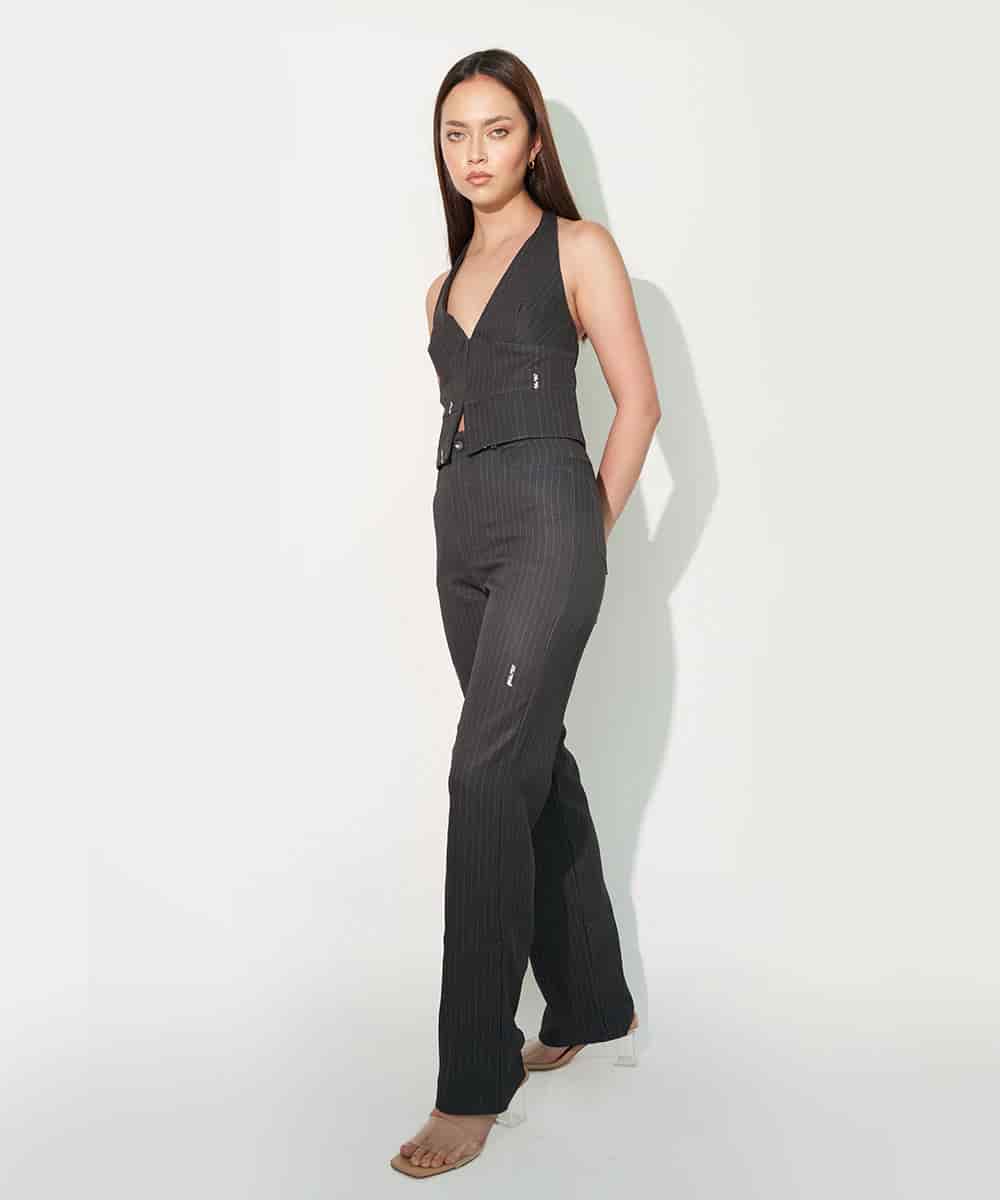 Halter Vest In Black Pinstripe - miniatura 1