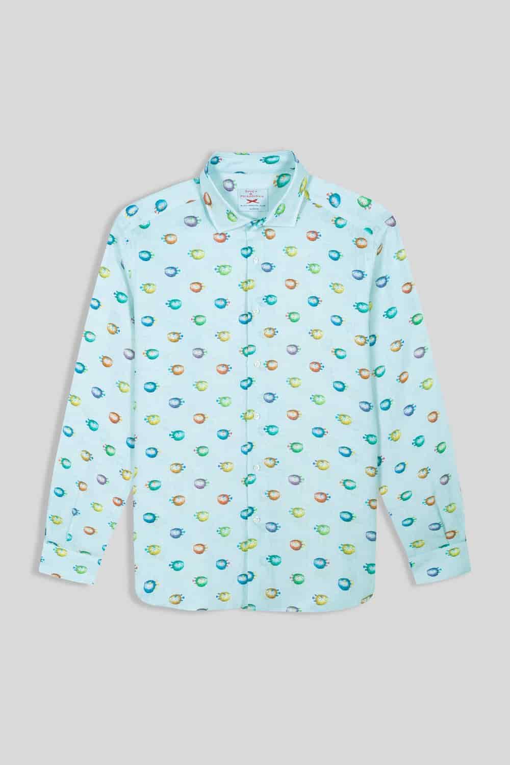 Men's linen shirt turquoise pufferfish - miniatura 1
