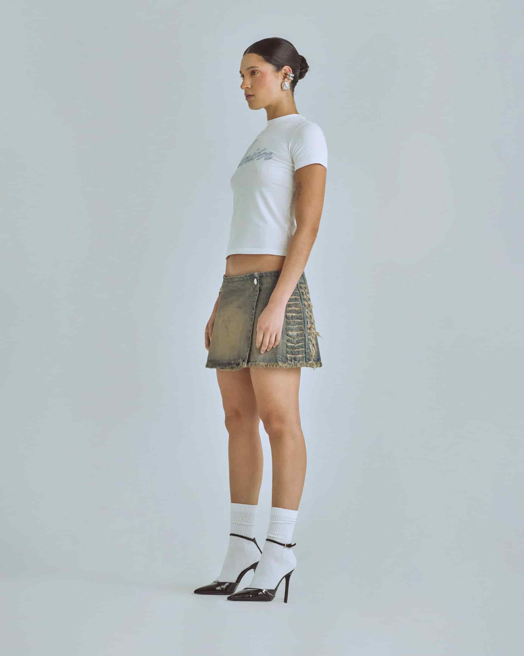 W Santa Union Basic Ripped Skirt Dirty Blue - miniatura 5