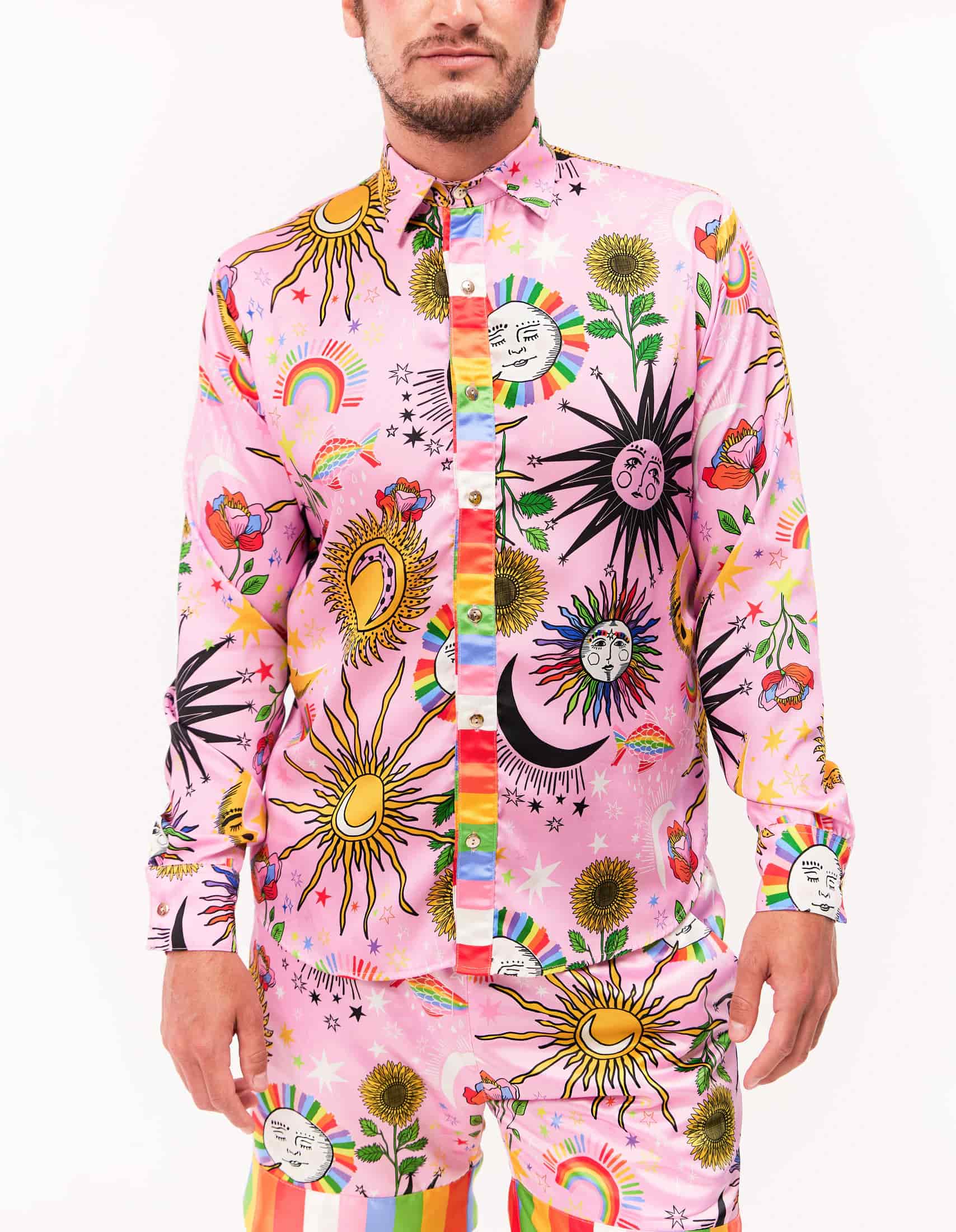 Camisa Manga Larga Unisex / Estampado Madre Luna, Padre Sol Rosa - miniatura 2