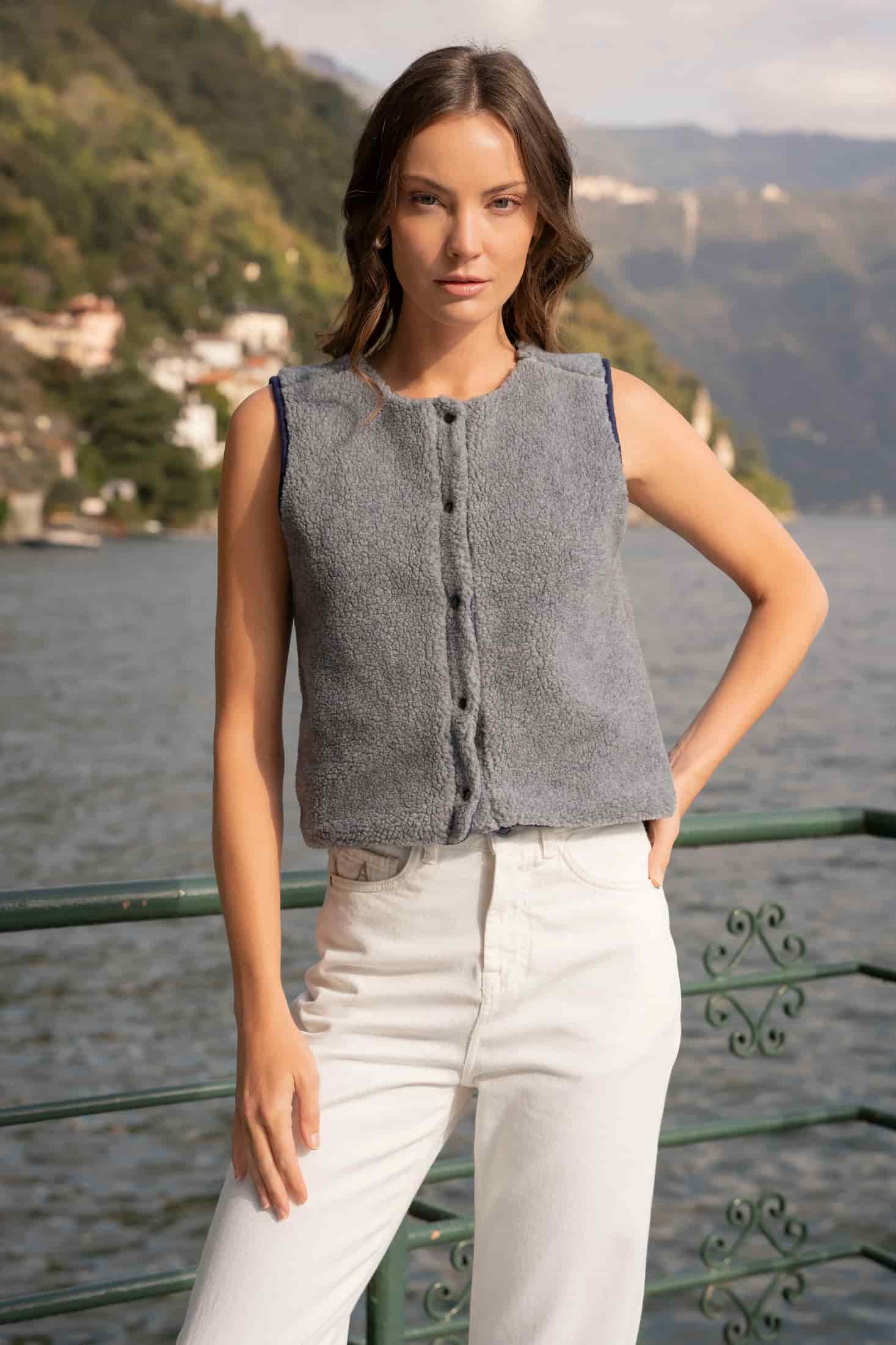 Chaleco Polar Mujer Reversible Gris - miniatura 2