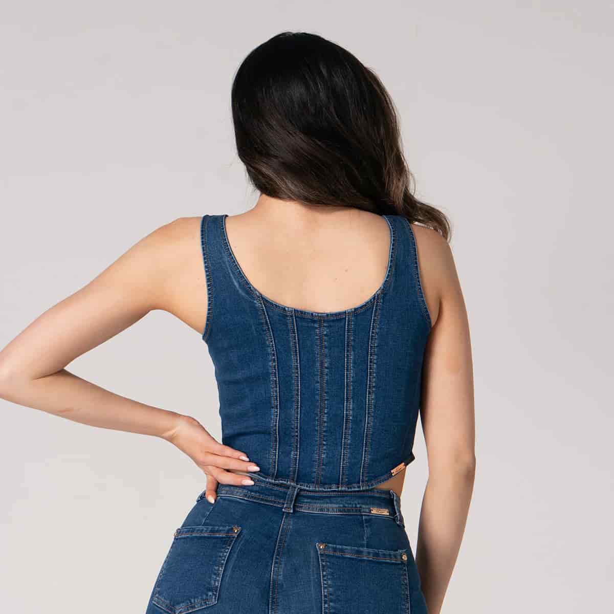 Blusa Crop Top Denim Slim Fava - miniatura 4