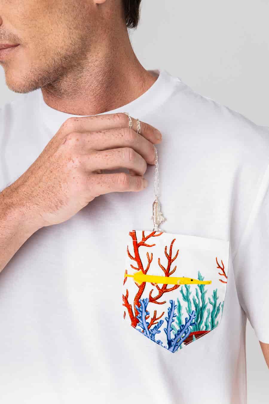 Men's cotton t-shirt pocket vega white - miniatura 4
