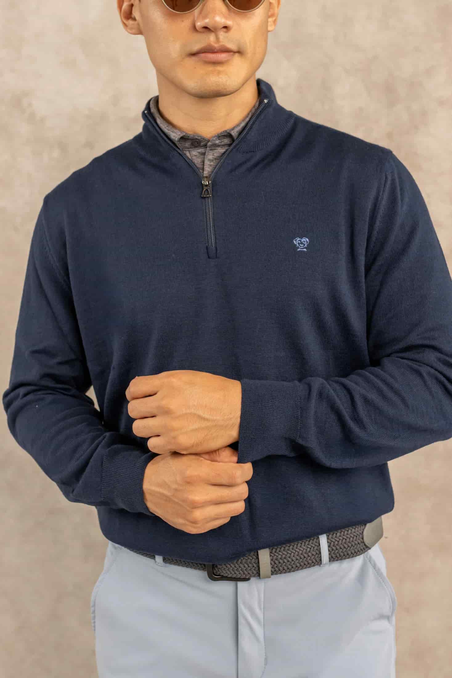Halfzip Merino Antiarrugas Azul Oscuro - miniatura 3