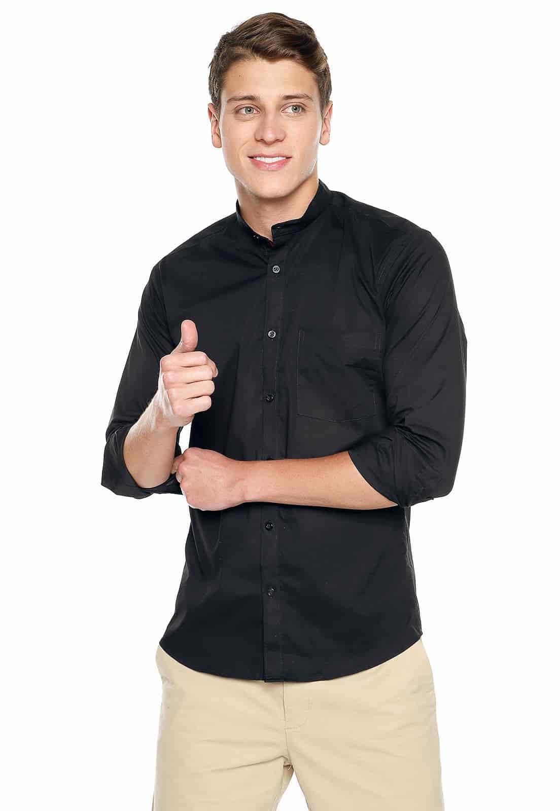 Camisa cuello nerú negra slimfit - miniatura 1