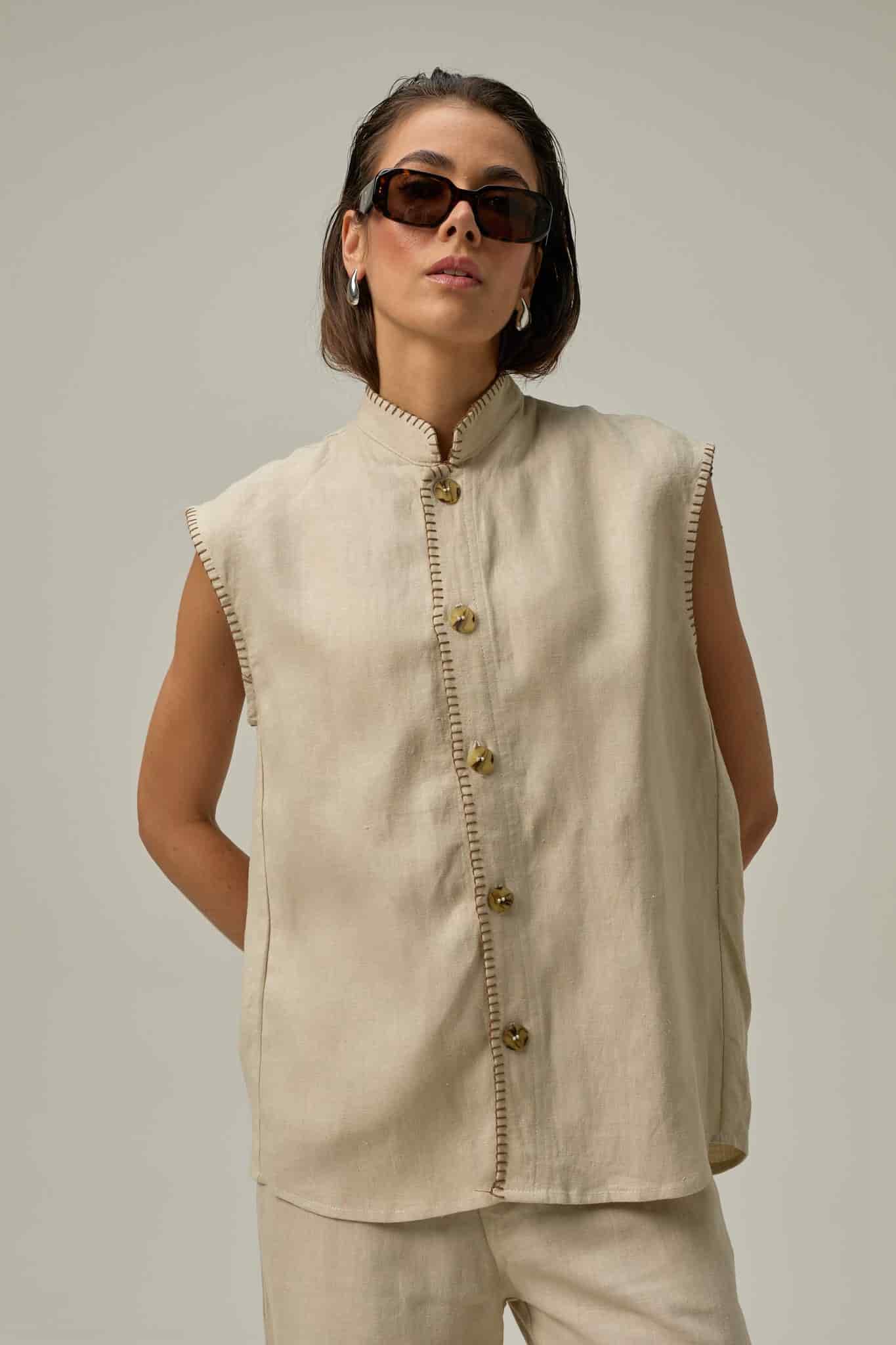 Camisa de lino Duna | Taupe - miniatura 2