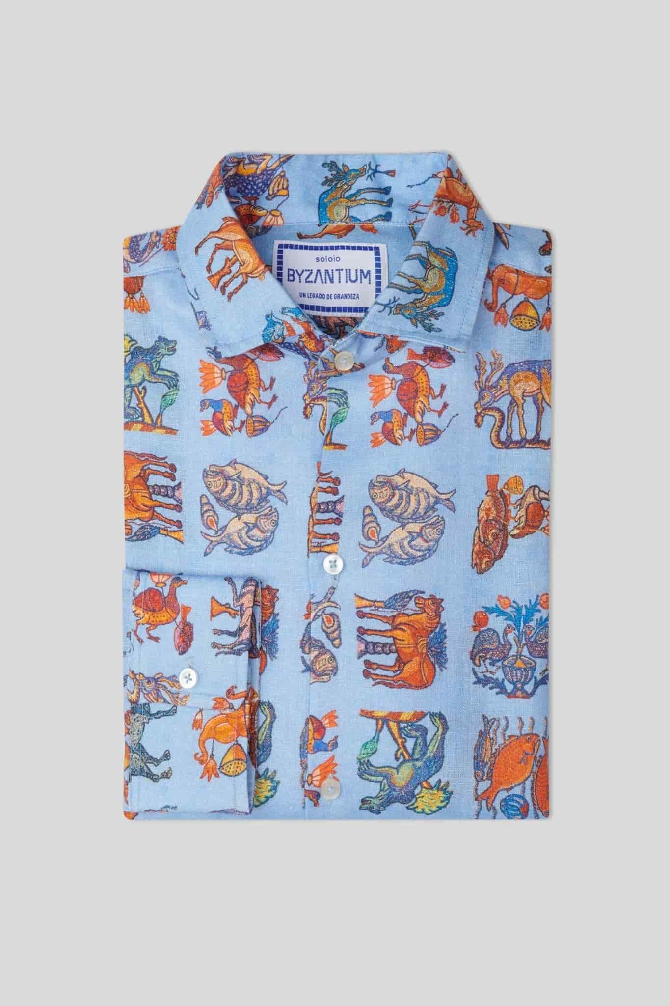 Men's justiniano linen shirt sky blue - miniatura 10