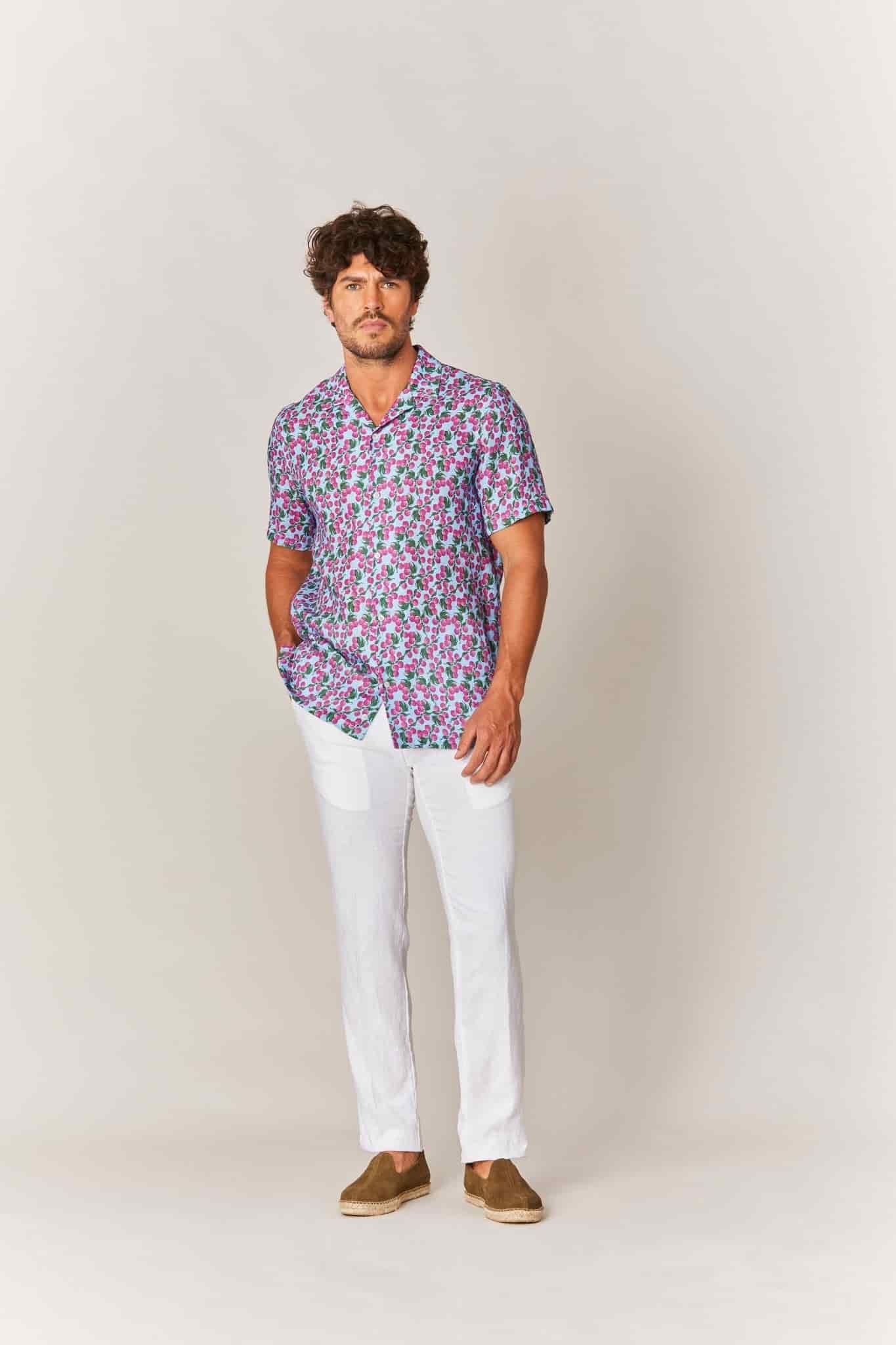 Men's buril linen shirt sky blue - miniatura 3