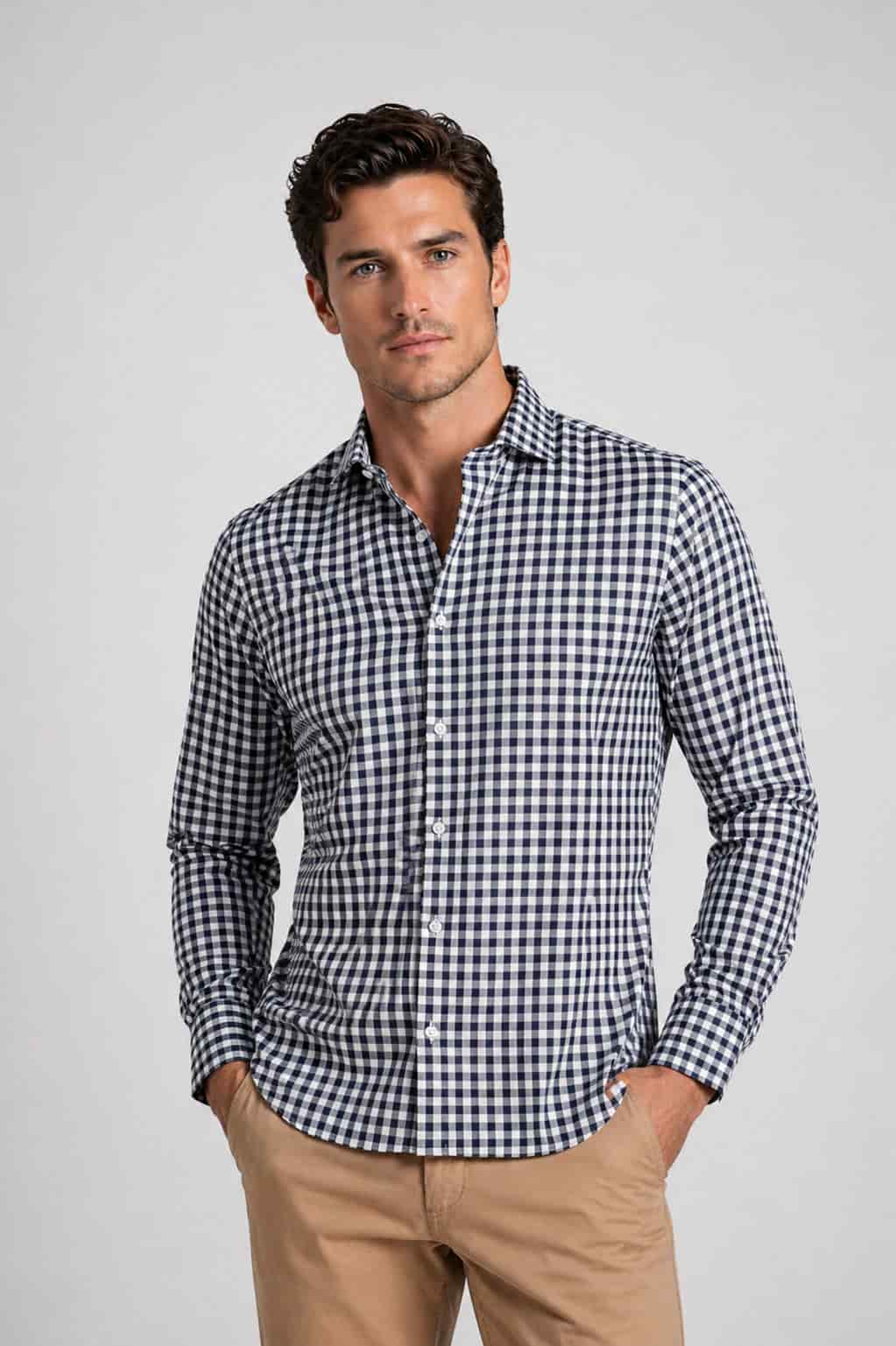 Camisa Classic Algodón Cuadros Azul Navy - miniatura 1