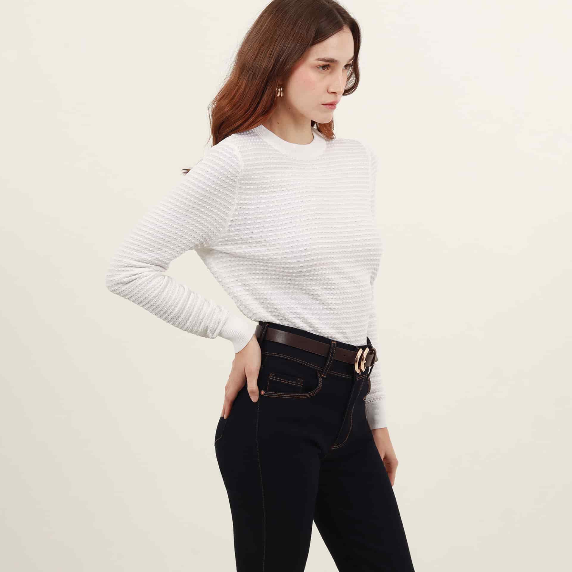 Sweater tejido texturizado cuello redondo manga larga - miniatura 15