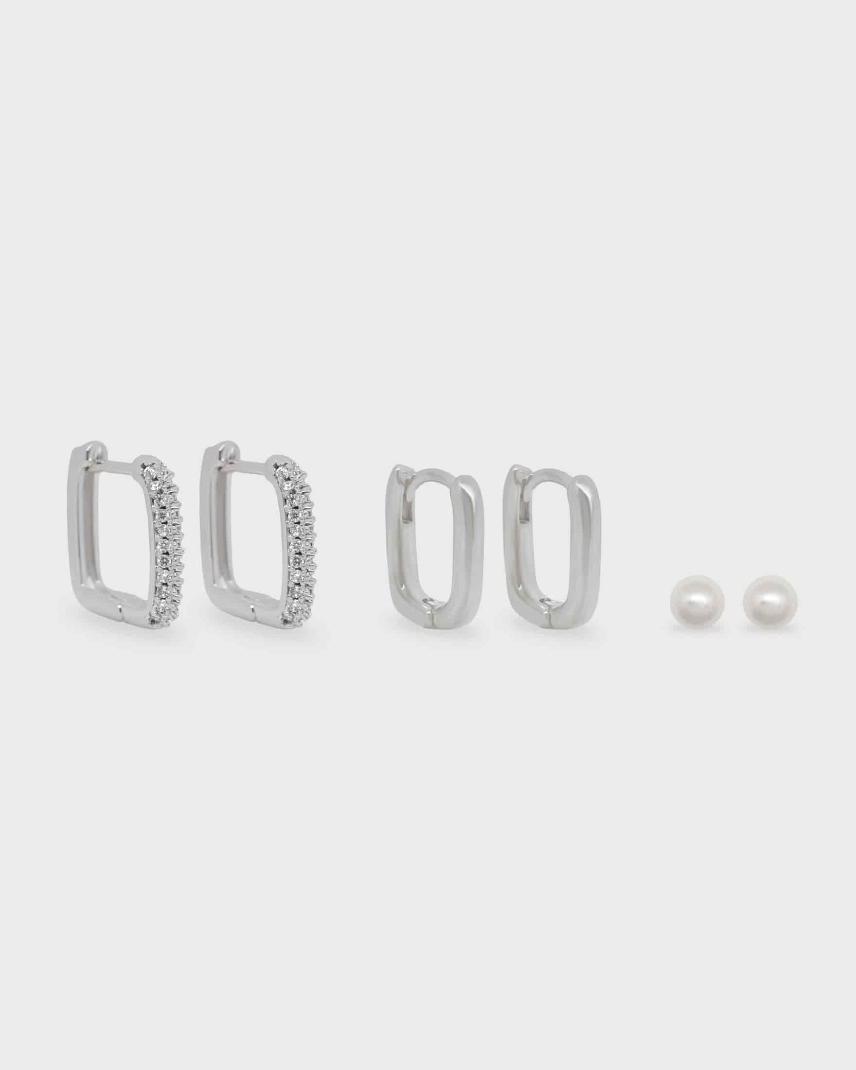 Set X3 Aretes Cuadrados y Perlas - miniatura 2