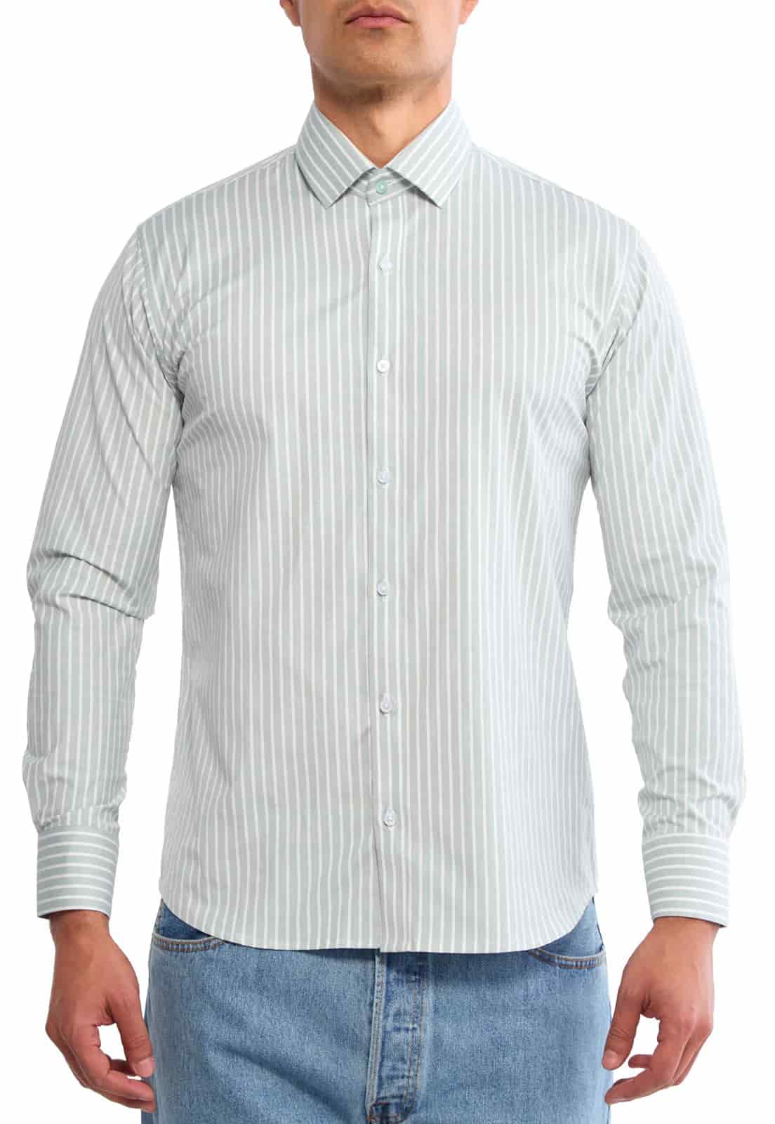 Camisa manga larga verde con rayas blancas - miniatura 4