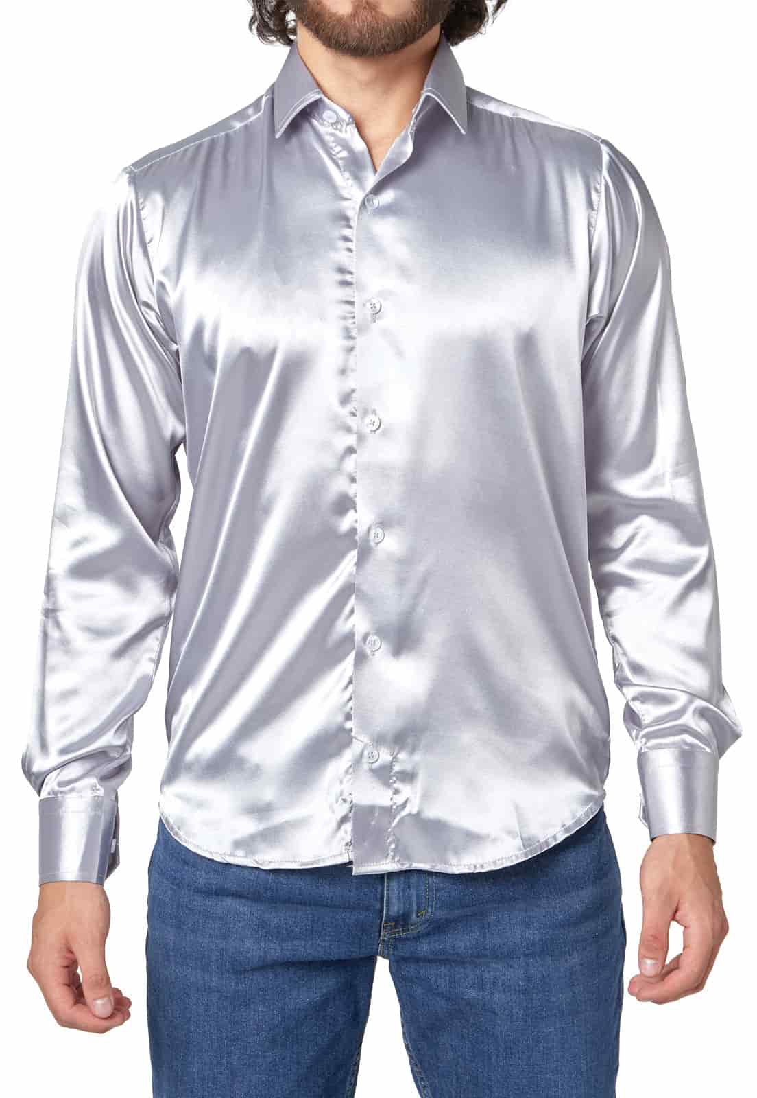 Camisa gris en satin - miniatura 3