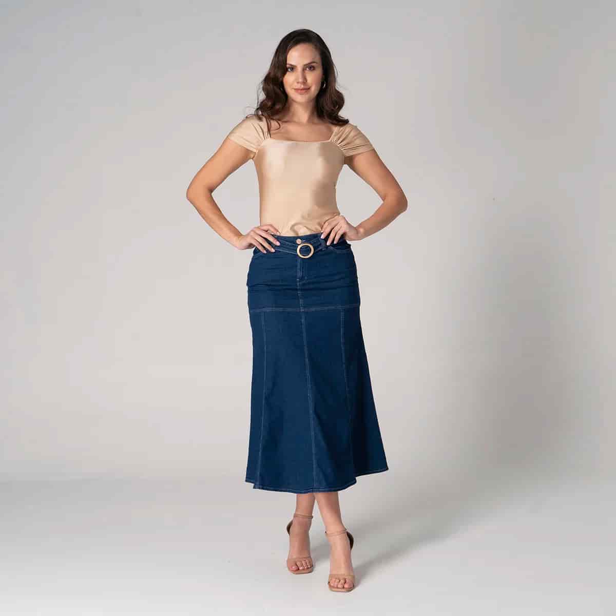 Falda Larga Denim Slim Kenbleu - miniatura 1