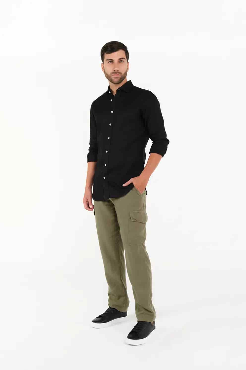 Pantalón Cargo Slim Fit 100% Lino Verde Claro - miniatura 1