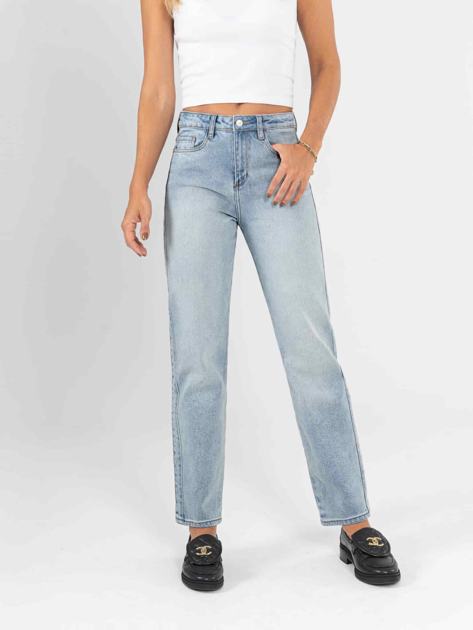 Ref: 066185 Jean Mom fit, slim cropped, stretch, tiro alto, tono azul claro - miniatura 2