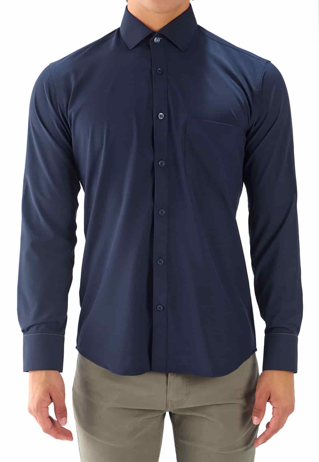Camisa manga larga azul oscura con bolsillo - miniatura 3