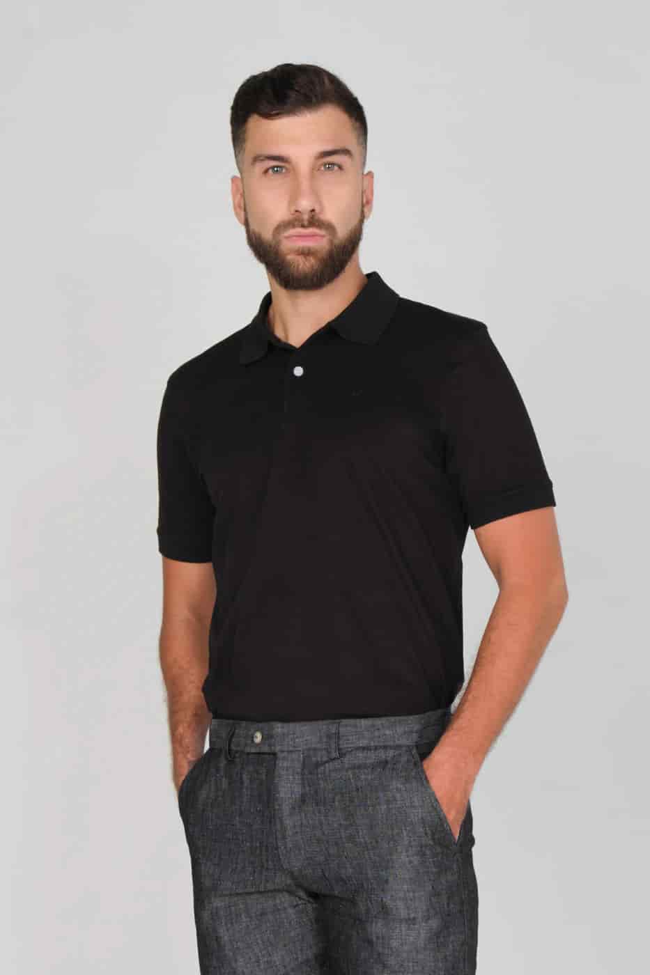Camiseta Polo 100% Algodón Piqué Negro - miniatura 1