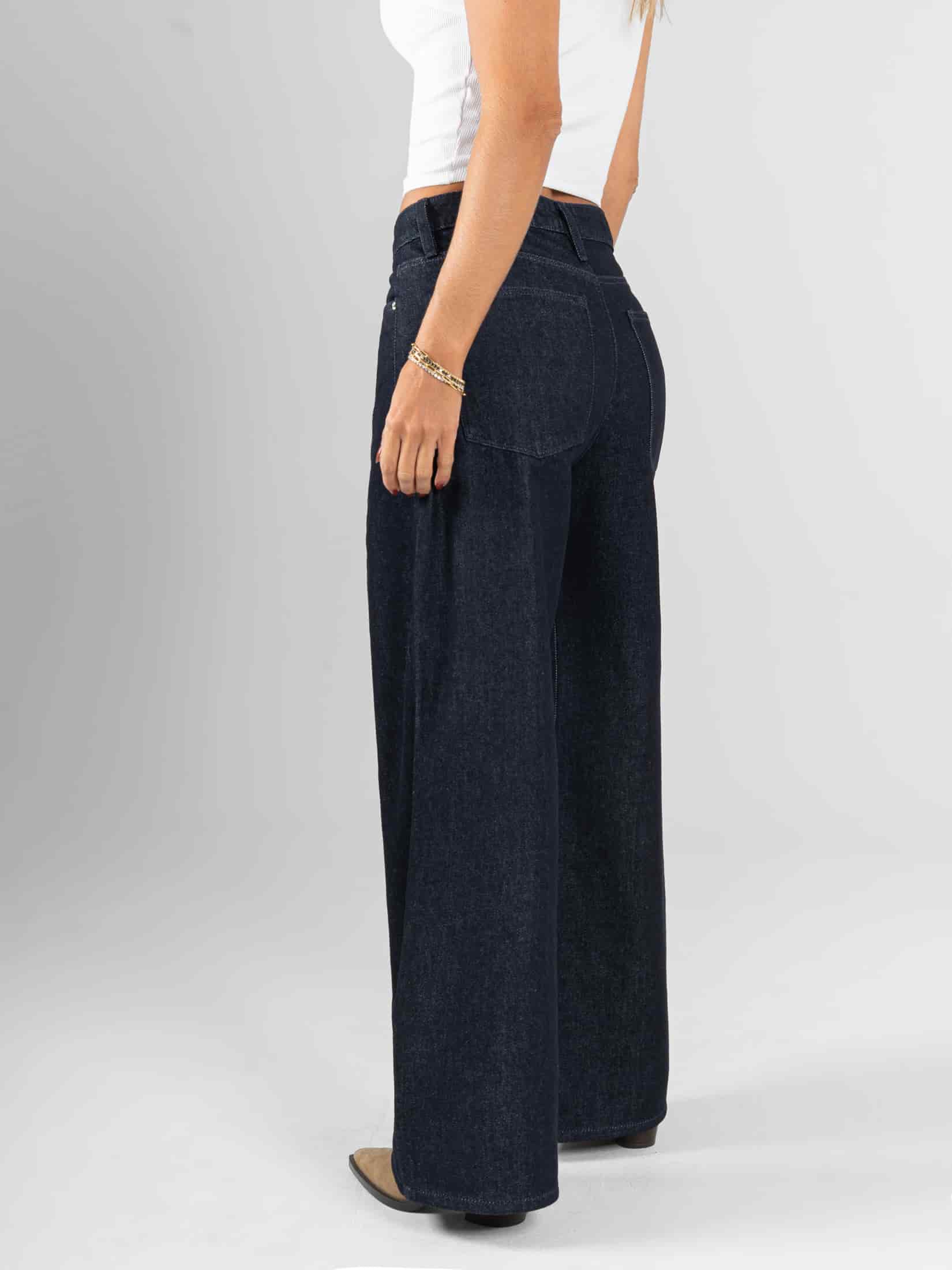 Ref: 066378 Jean wide leg, rigido, tiro alto, detalle con cierres, tono azul oscuro - miniatura 4