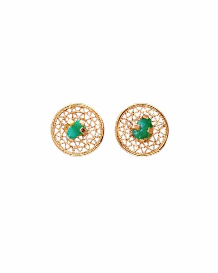 Aretes Topos Mini Filigrana y Esmeralda Circle - miniatura 1
