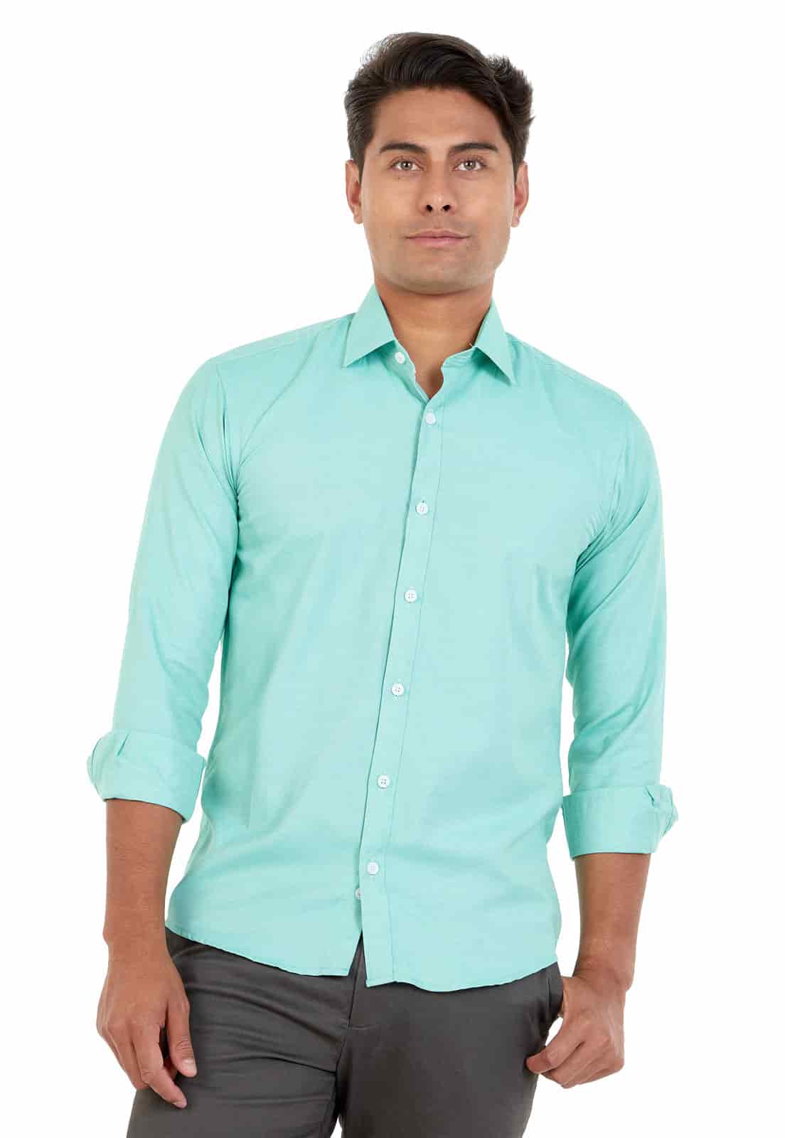 Camisa manga larga verde con textura - miniatura 1