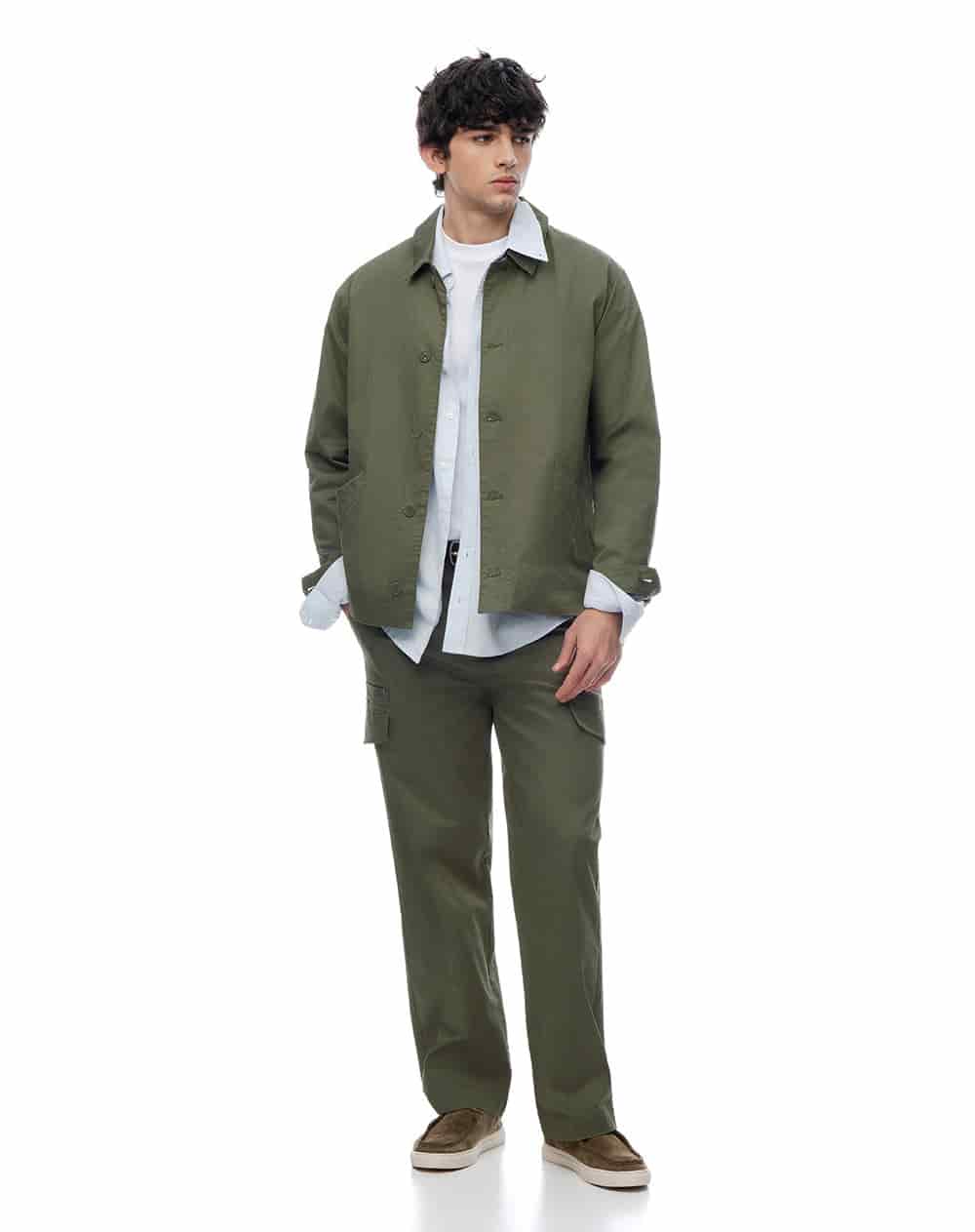 Chaqueta overshirt regular liviana verde oliva hombre - miniatura 4