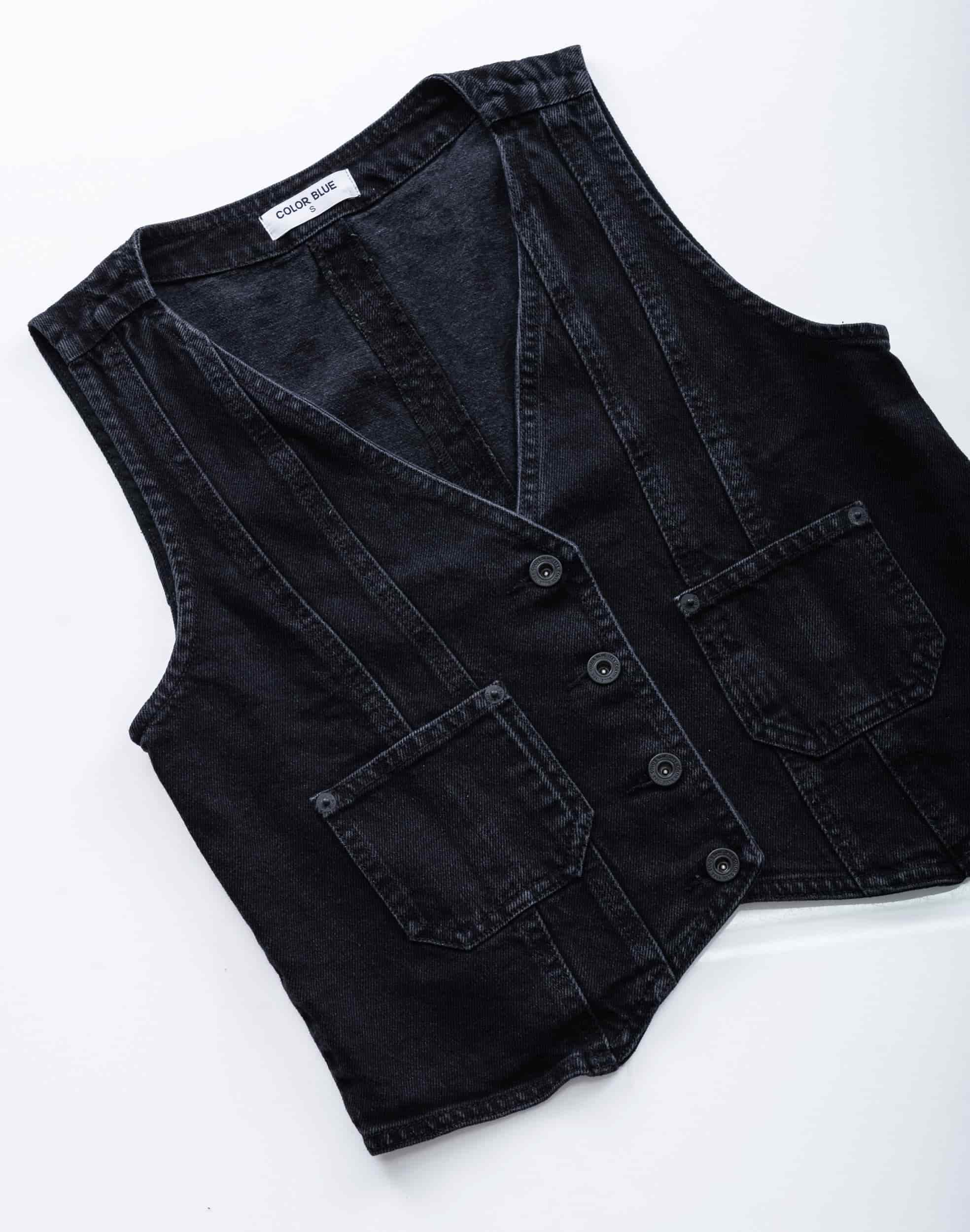 Chaleco Denim Negro Con Bolsillos - miniatura 6