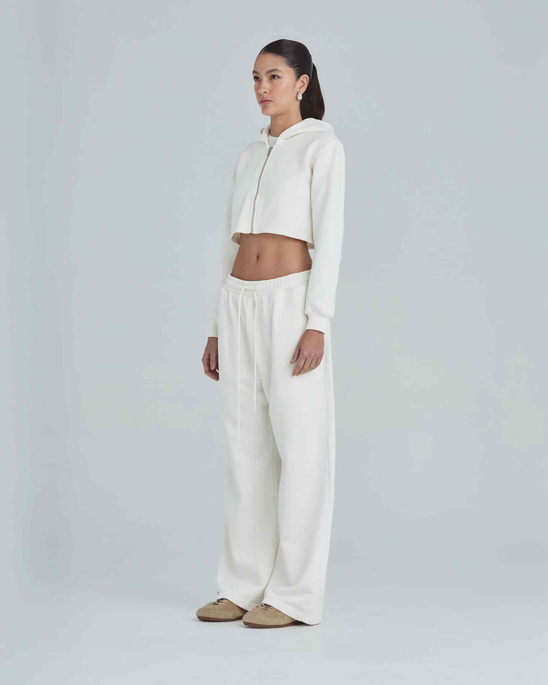 Line Basic Slim Fit Zip Up Cropped Hoodie White - miniatura 5