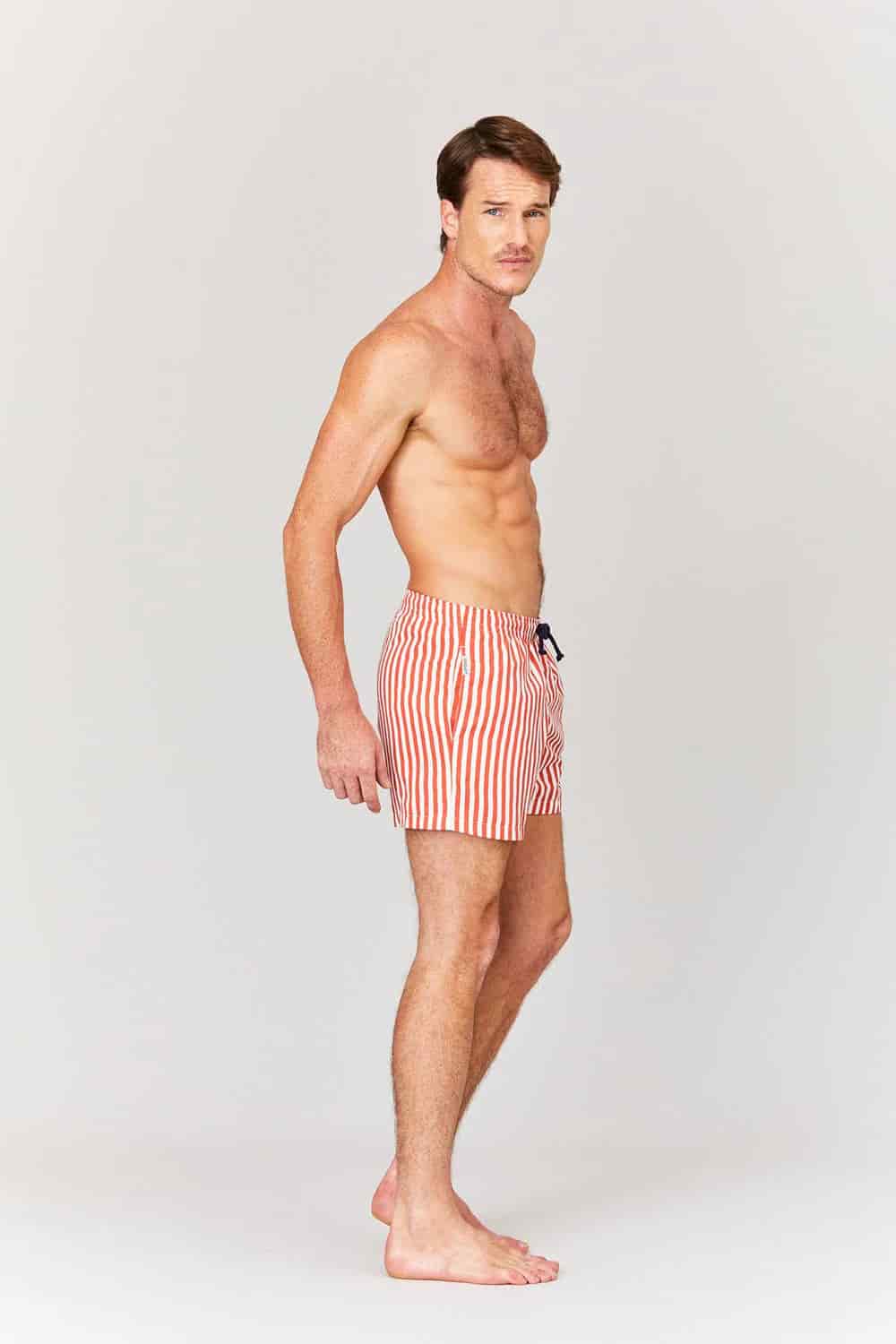 Men's red striped swim trunk - miniatura 6