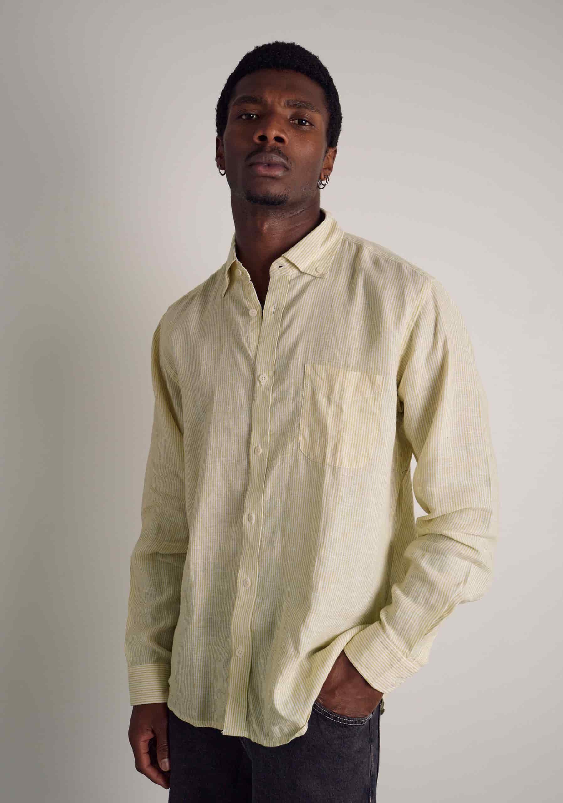 Camisa H CBD Lino Rayas Verde Med - Blanco - miniatura 3