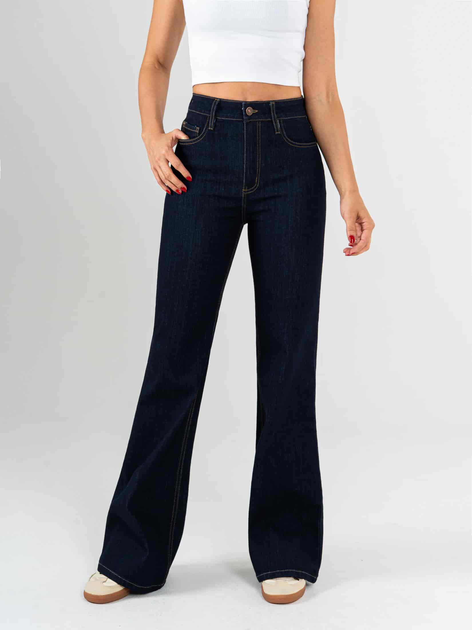 Ref: 065687 Jean flare stretch, bota ancha, tiro alto, tono azul oscuro. - miniatura 1