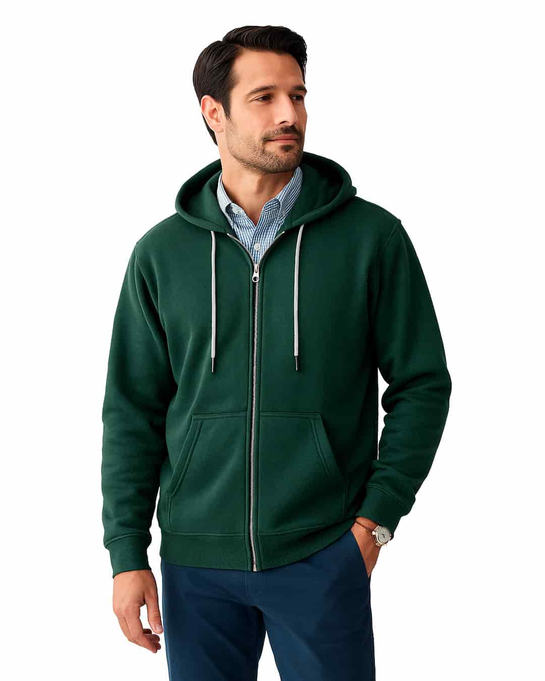 Buzo  abierto con capota Hombre Verde Pino - miniatura 9