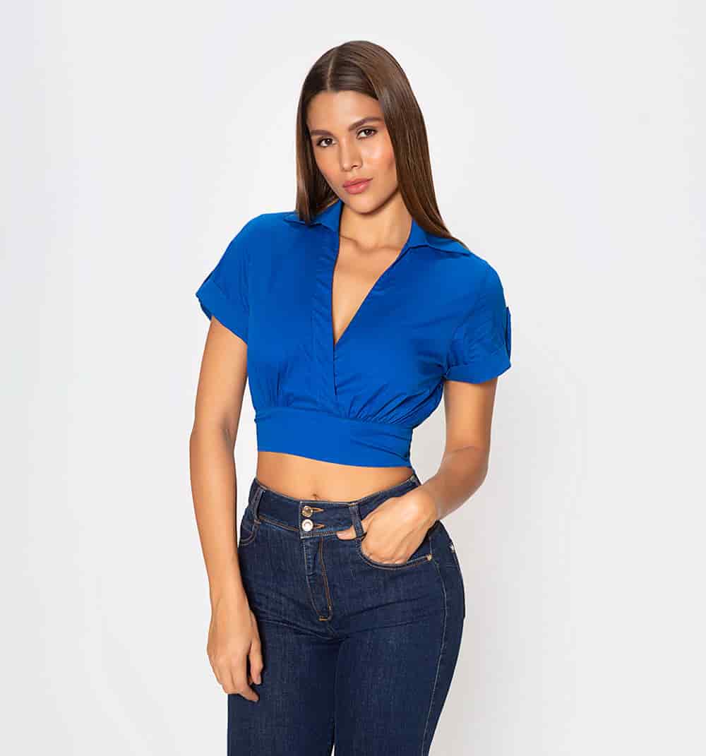 Blusa crop manga corta con guardapolvo y - miniatura 6
